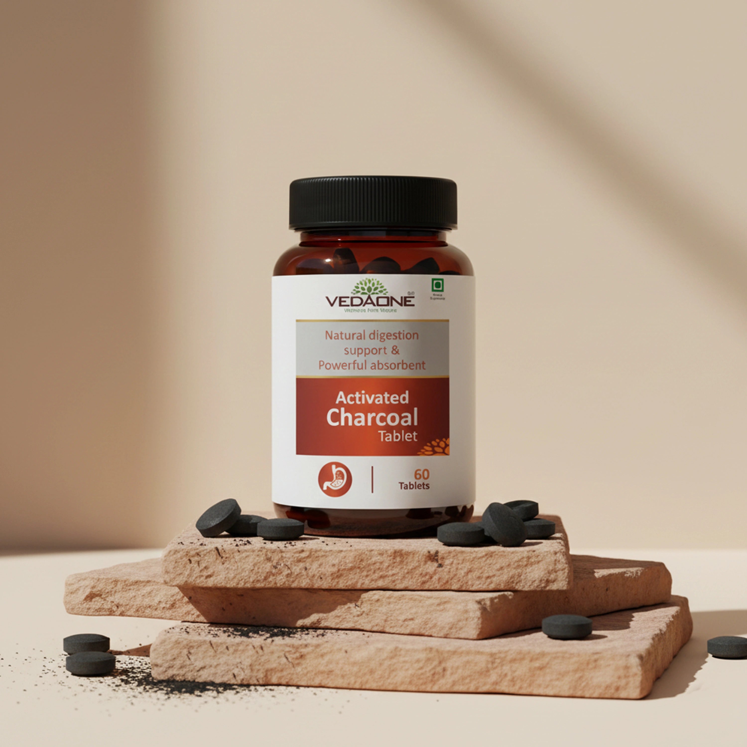 Vedaone Actived Charcoal Tablets 60 Tablets | Digestive Support & Daily Detox Care