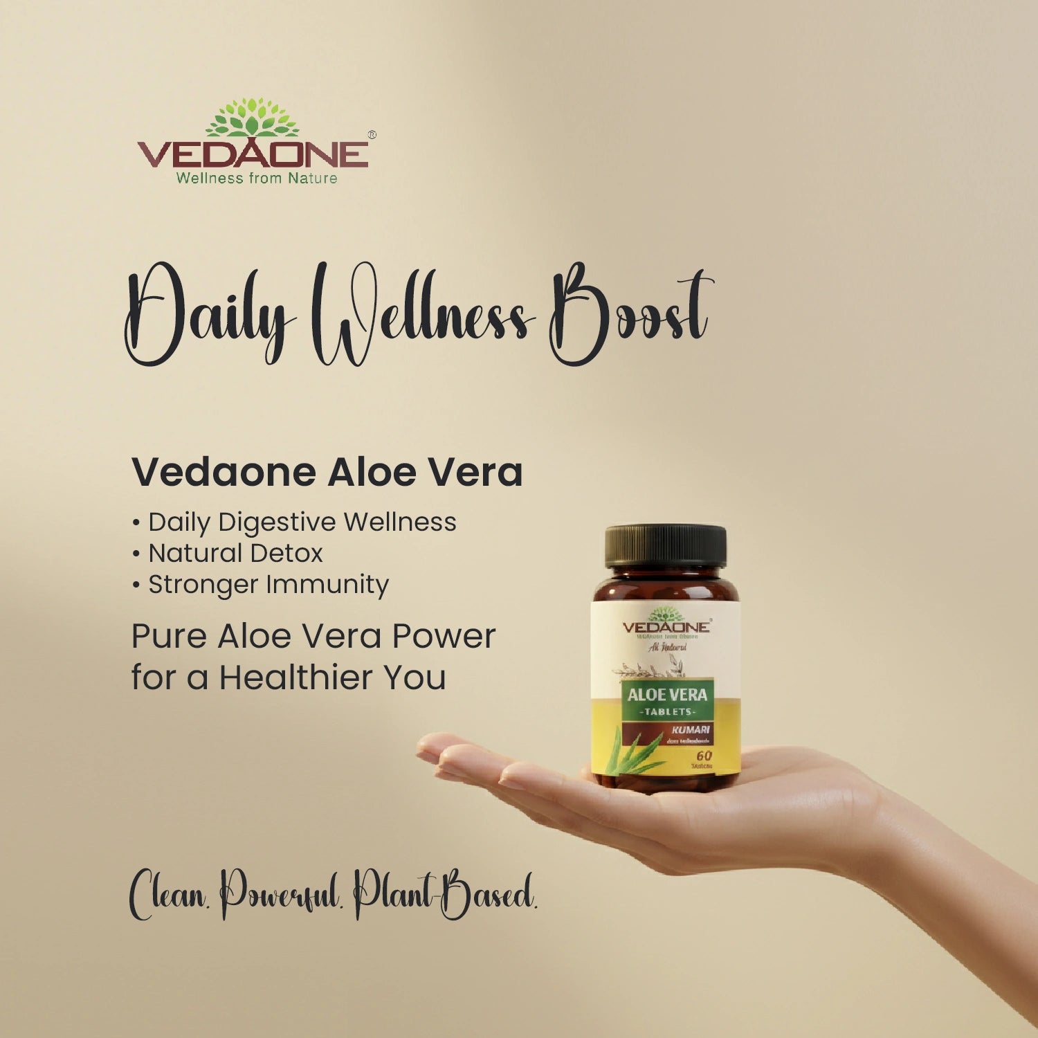 Vedaone Aloe Vera 750mg Tablets – Daily Detox, Digestion & Immunity Support | 60 Tablets
