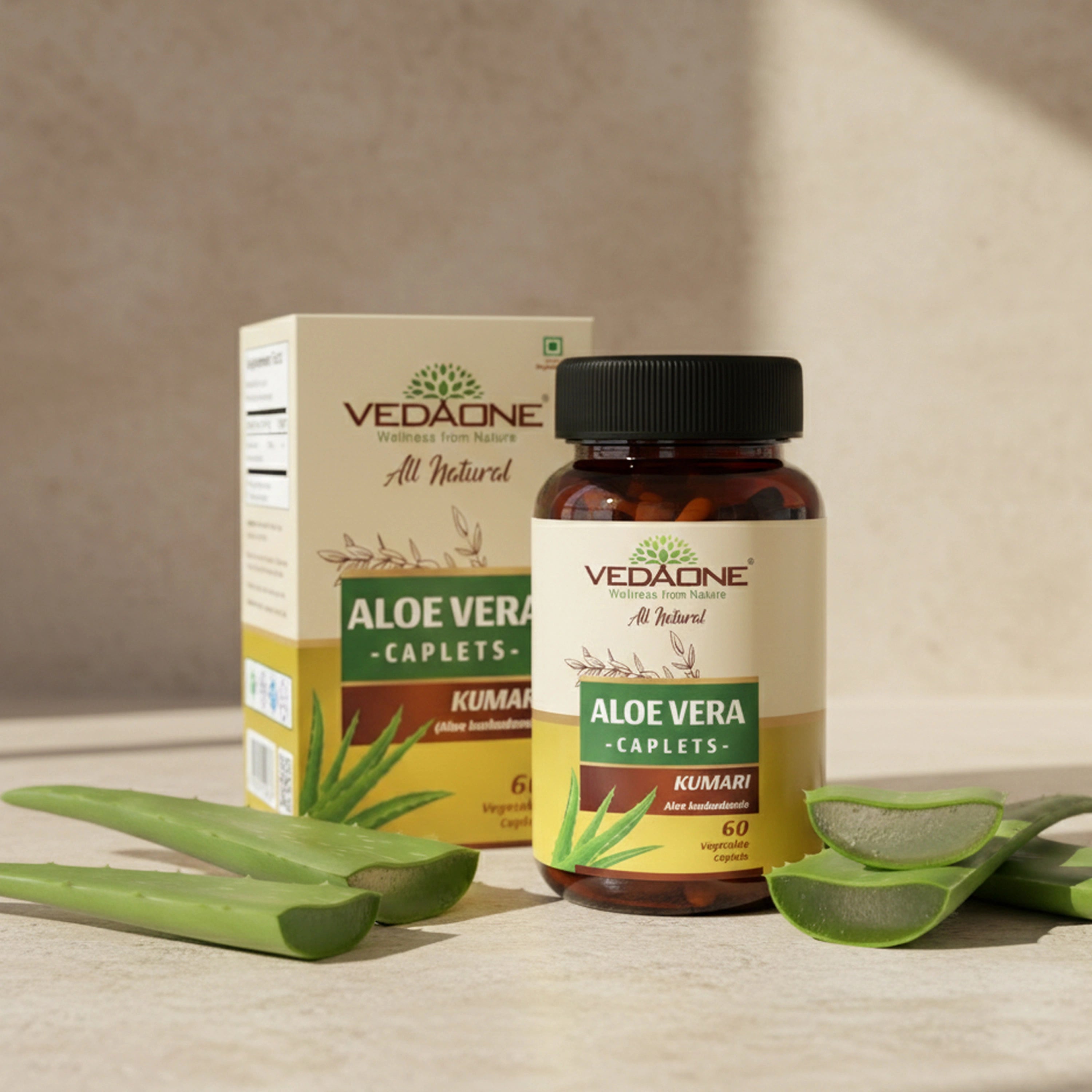 Vedaone Aloe Vera 60 Caplets | Natural Digestive, Detox & Skin Wellness Support