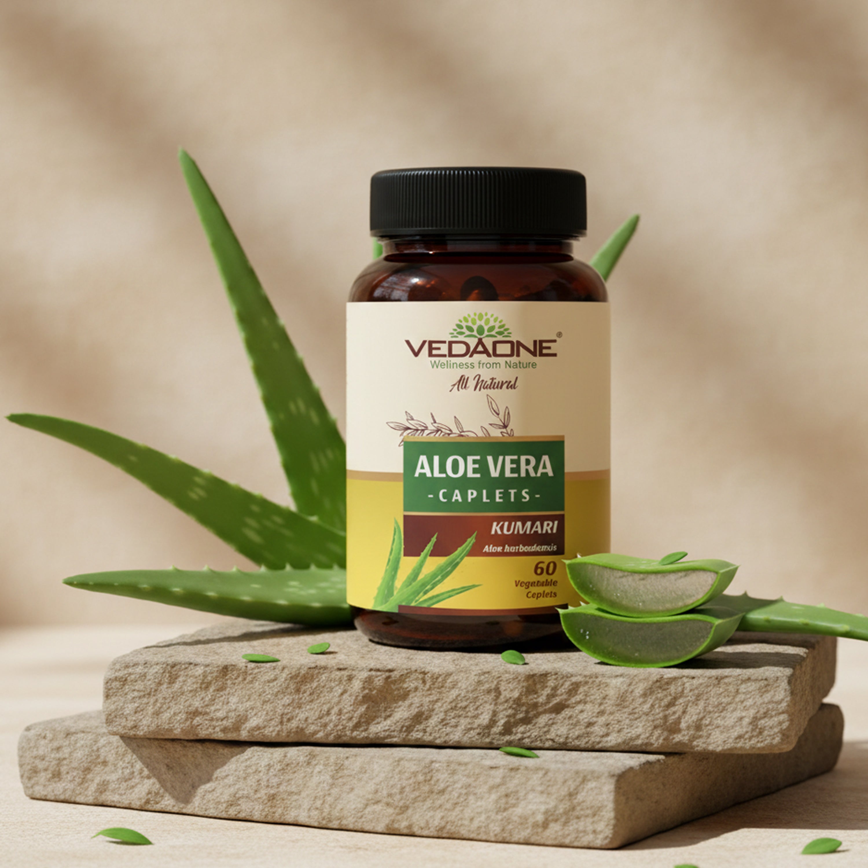 Vedaone Aloe Vera 60 Caplets | Natural Digestive, Detox & Skin Wellness Support