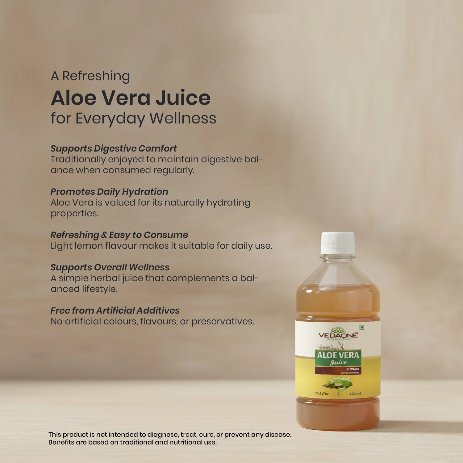 Vedaone Aloe Vera Juice 500 ml | Refreshing Herbal Juice for Daily Digestive & Wellness Support