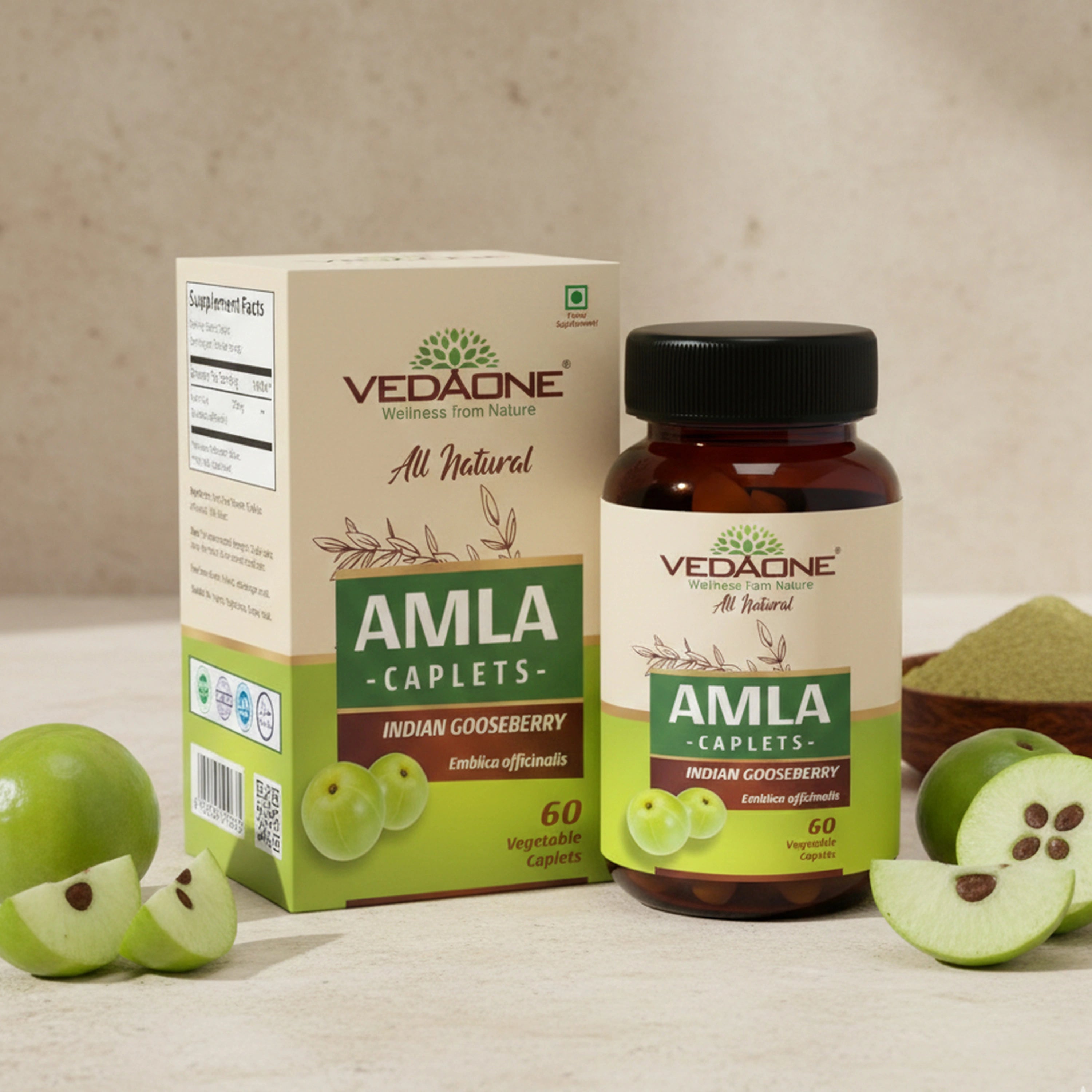 Vedaone Amla 60 Caplets | Natural Antioxidant, Immunity & Digestive Wellness Support
