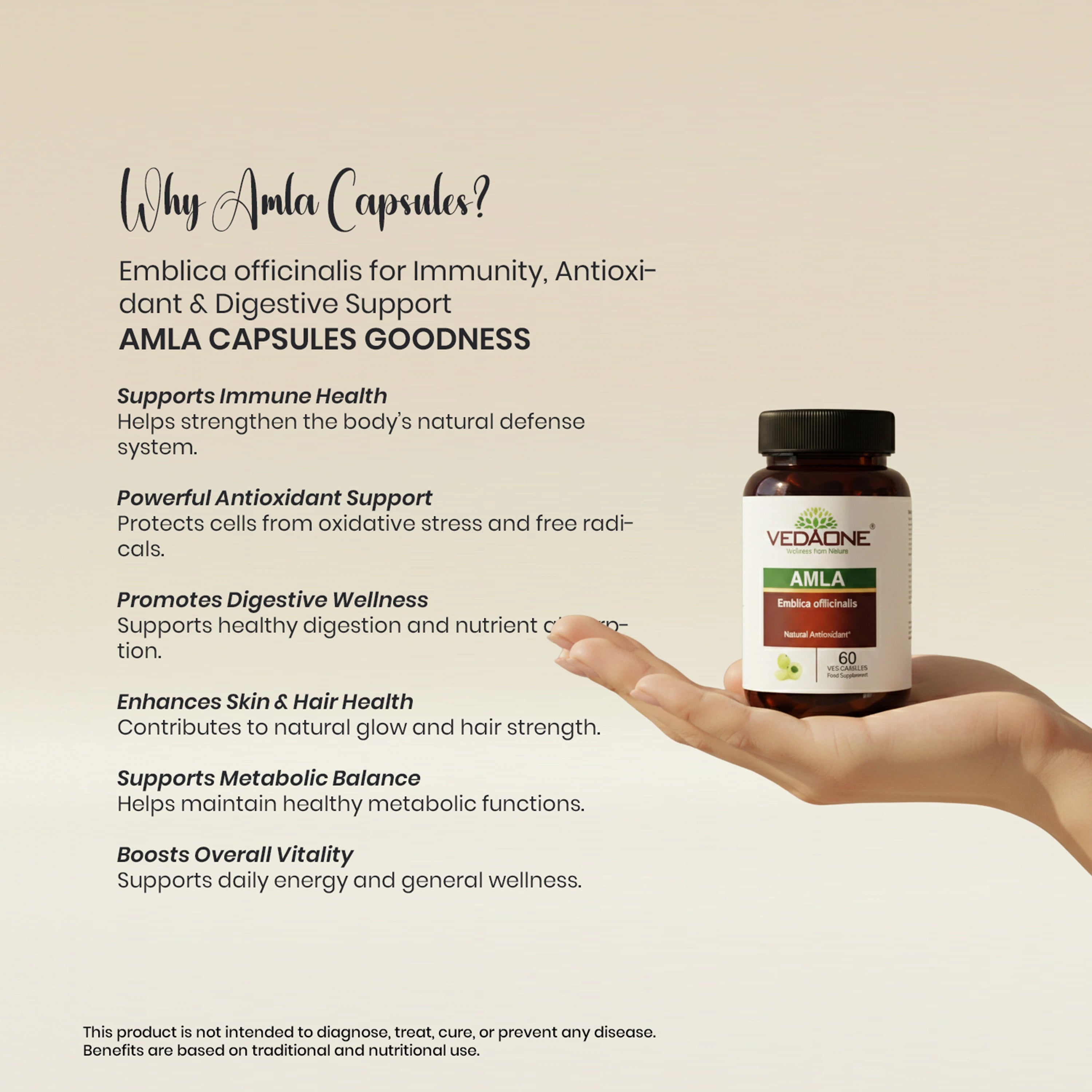 Vedaone Amla 60 Veg Capsules | Emblica officinalis for Immunity, Antioxidant & Digestive Support