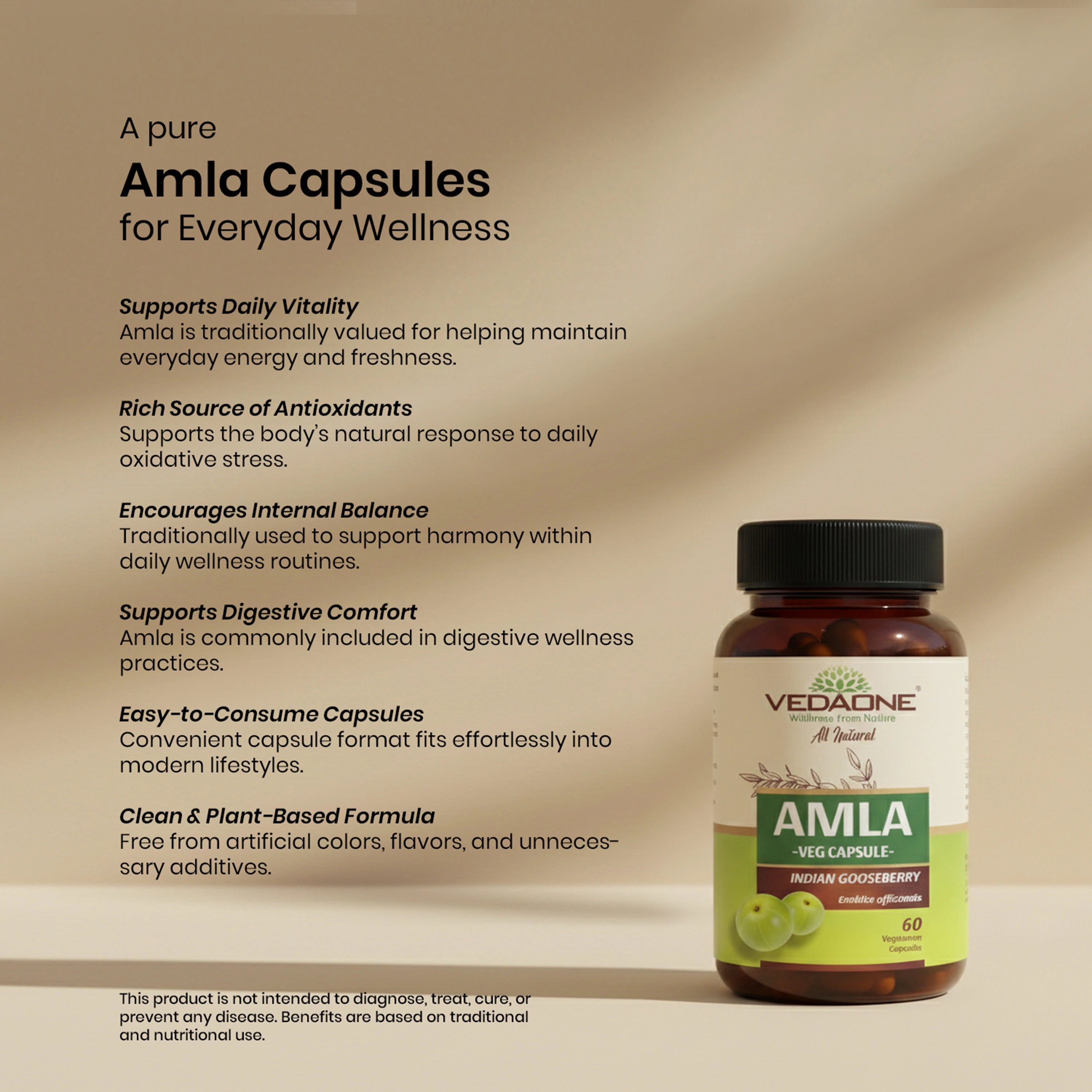 Vedaone Amla Capsules – 60 Capsules | Natural Indian Gooseberry for Daily Wellness