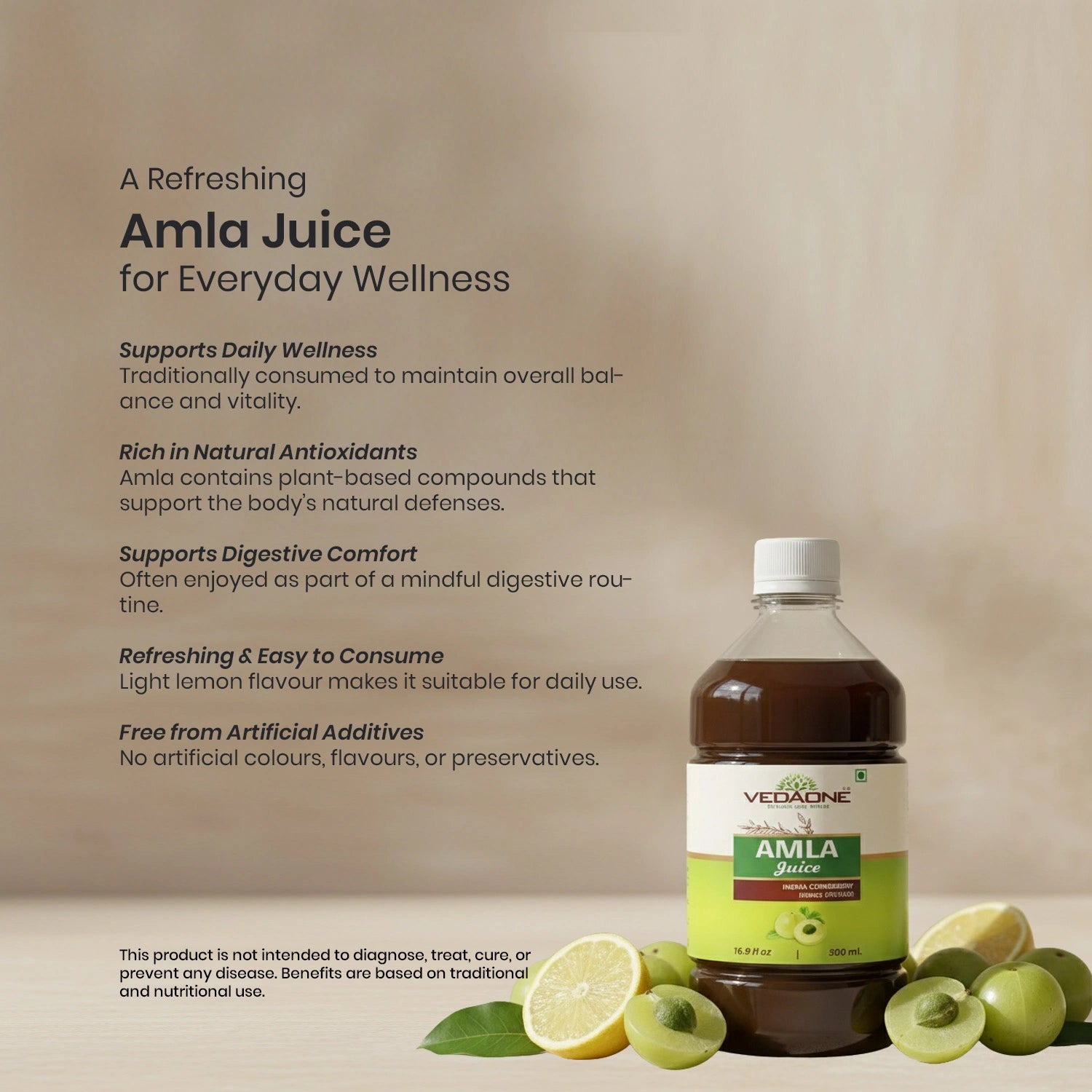 Vedaone Amla Juice with Lemon 500 ml | Herbal Juice with Amla for Daily Wellness & Vitality