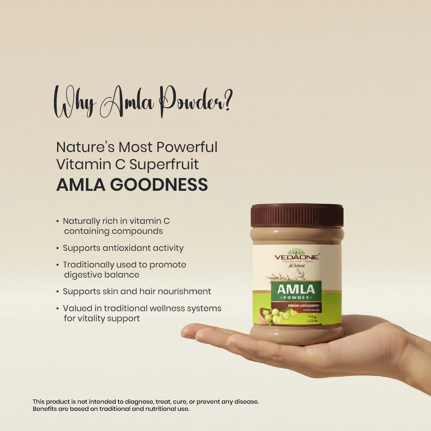 Vedaone Amla Powder 100 g | Pure Indian Gooseberry for Daily Wellness & Antioxidant Support
