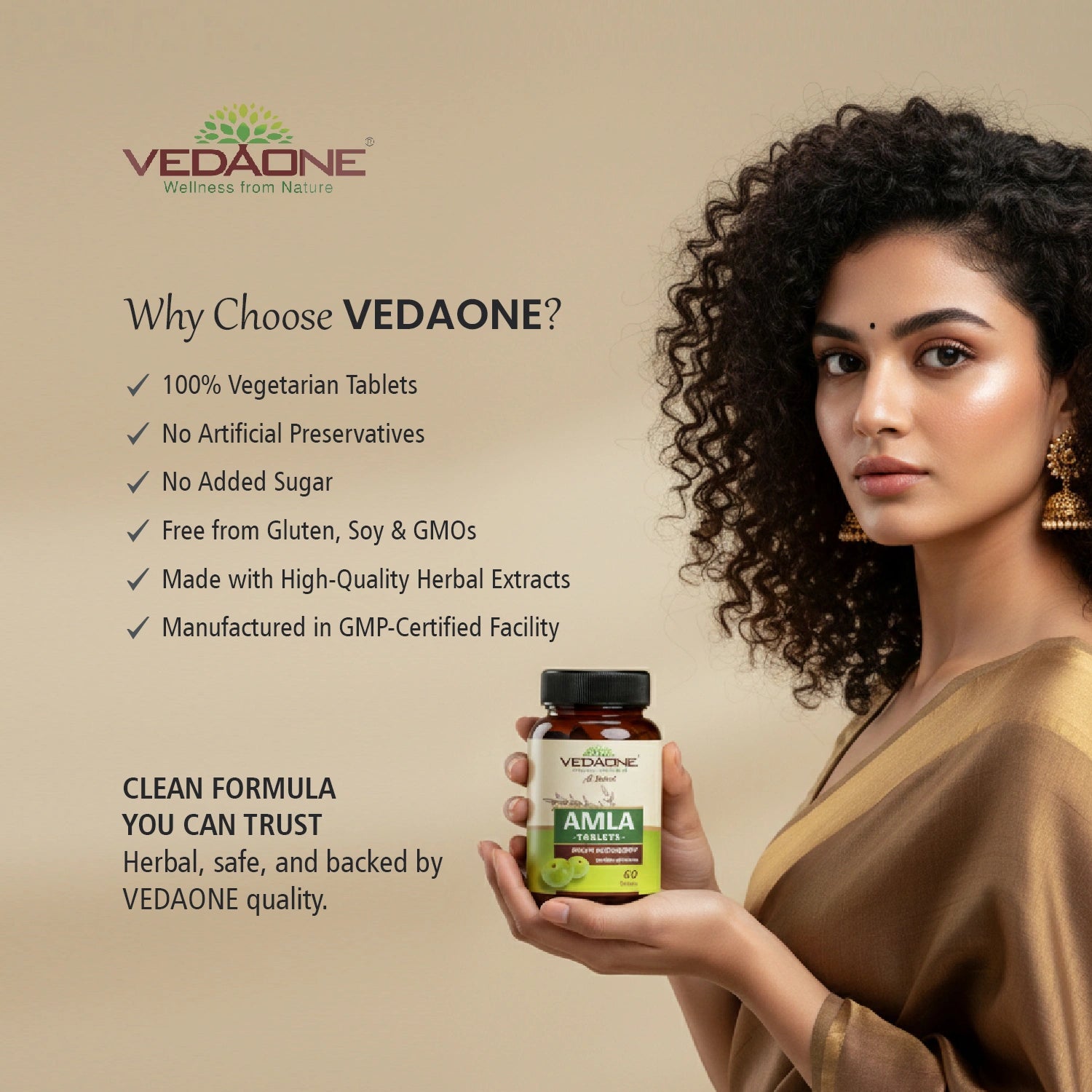 Vedaone Amla 750mg Tablets – Natural Vitamin C Booster | 60 Tablets for Immunity & Hair Health