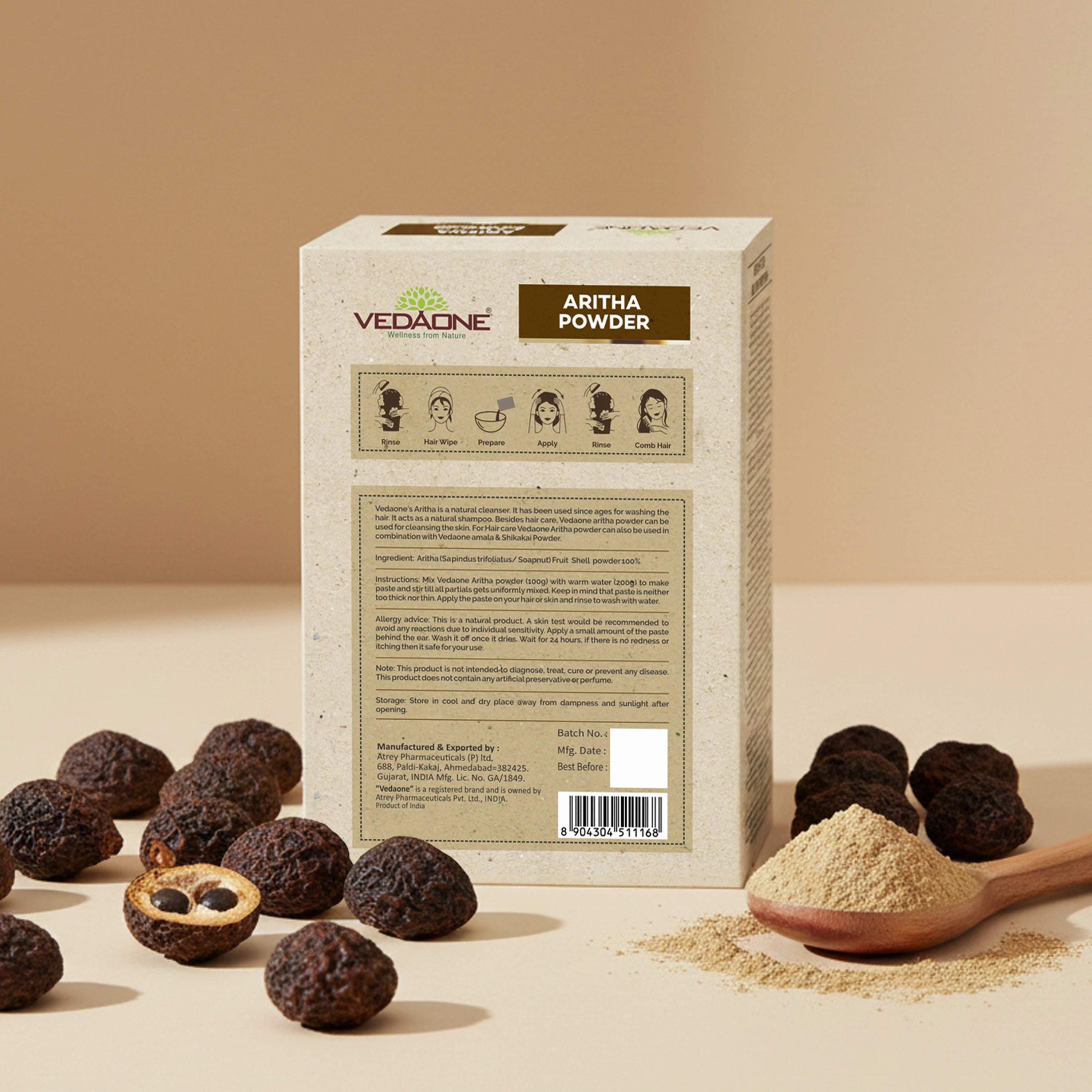 Vedaone Aritha Powder Hair Pack – 100 g | Natural Hair Cleansing & Scalp Care Formula