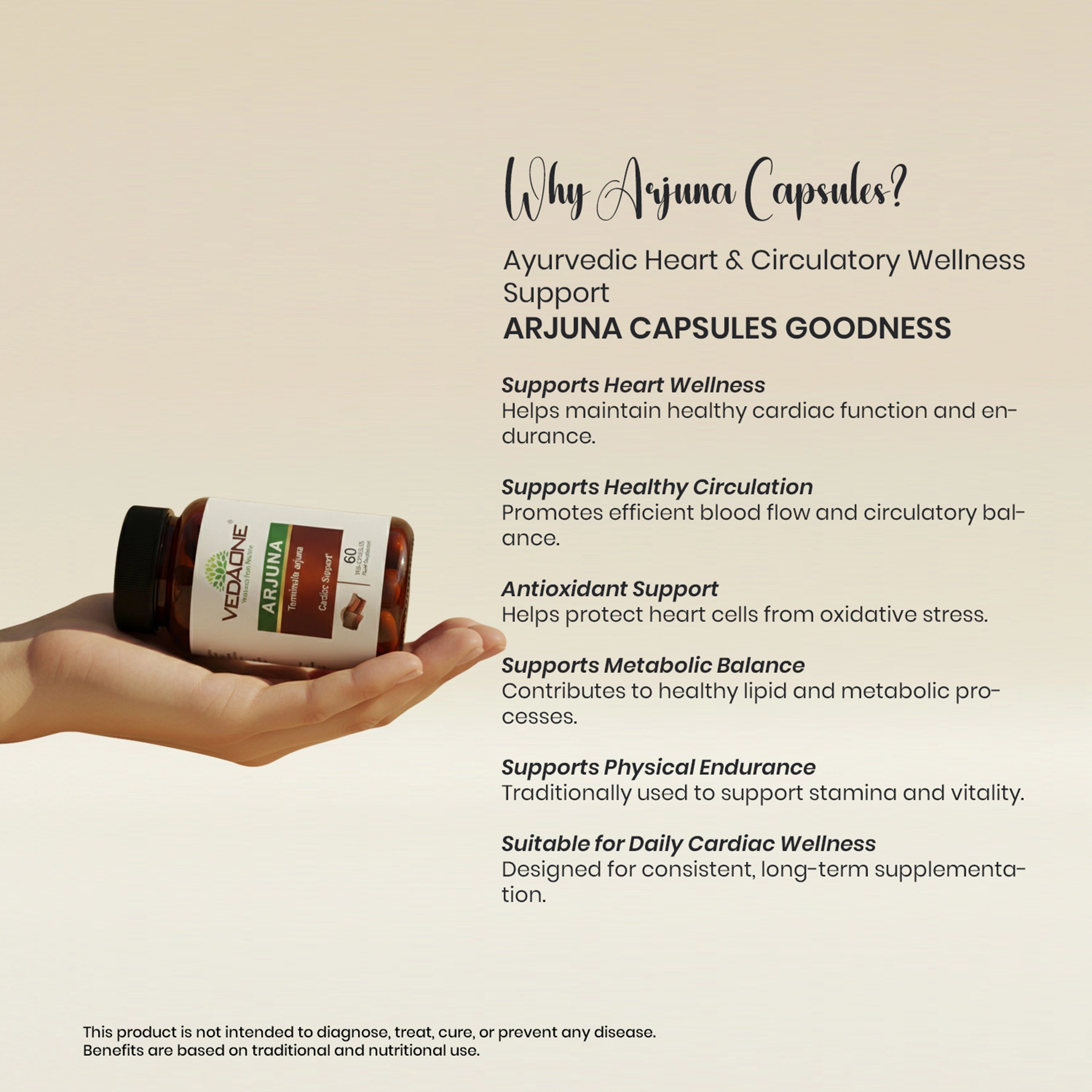 Vedaone Arjuna Capsules 60 Capsules | Terminalia arjuna for Heart, Circulatory & Cardiac Wellness Support