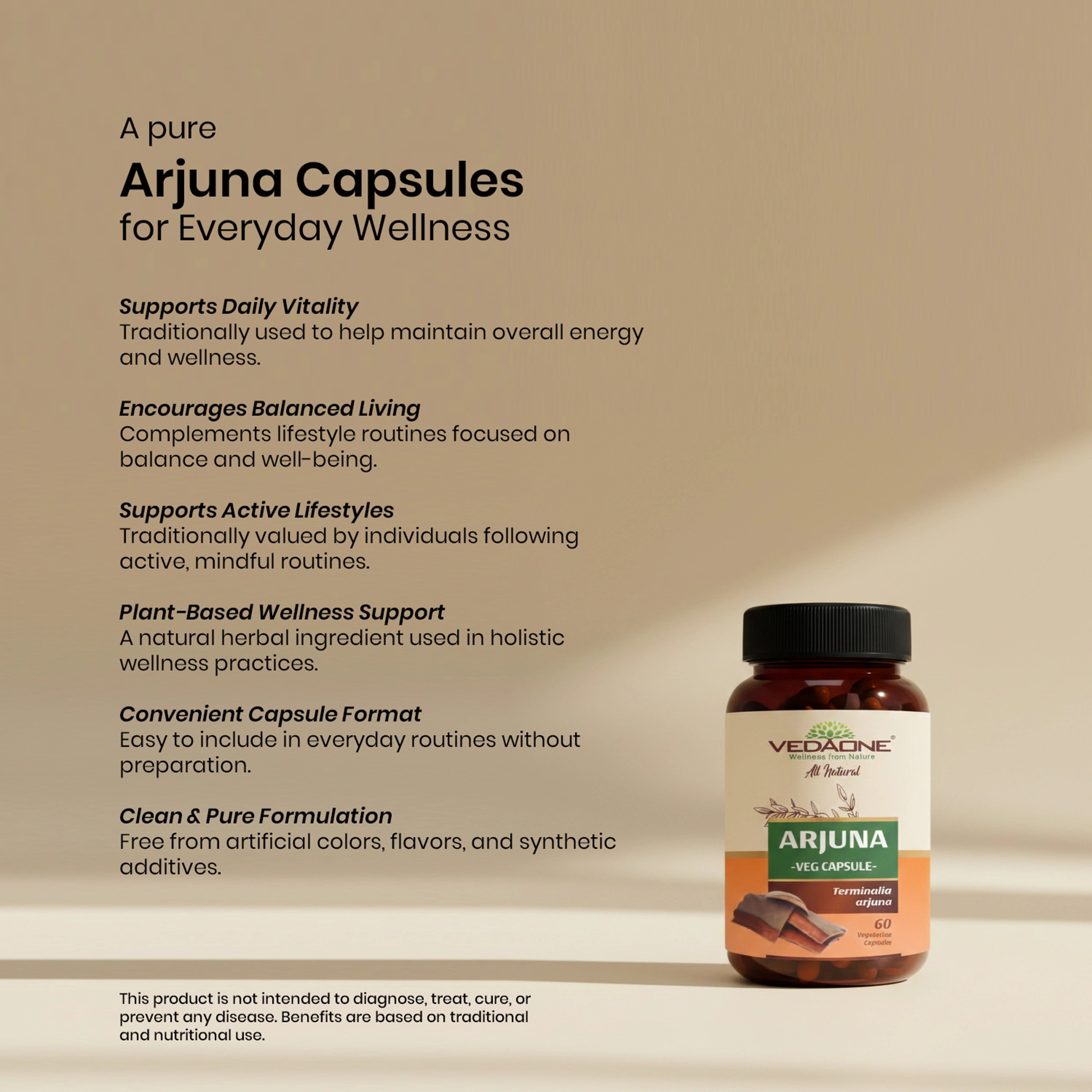 Vedaone Arjuna Capsules – 60 Capsules | Terminalia Arjuna for Daily Wellness