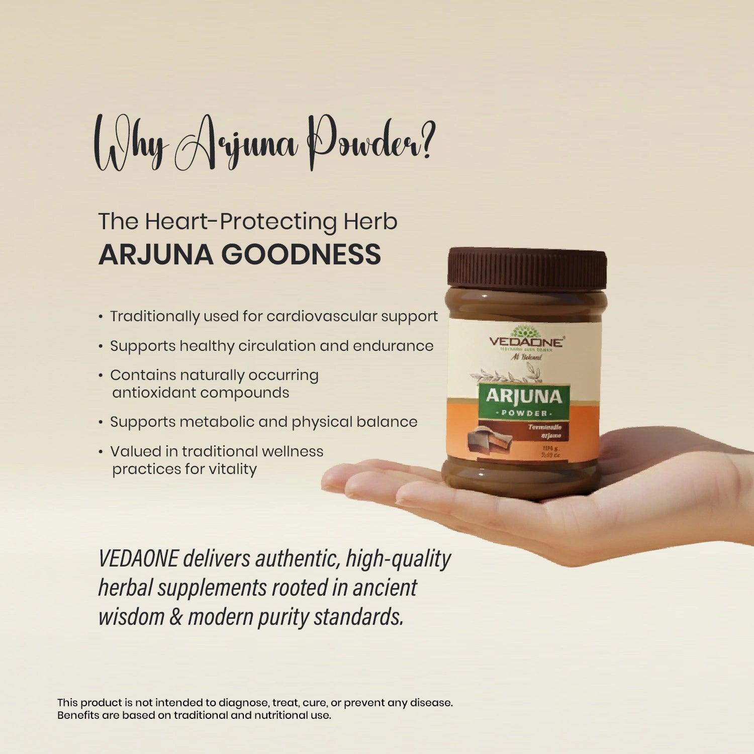 Vedaone Arjuna Powder 100 g | Pure Terminalia arjuna for Heart & Vitality Support