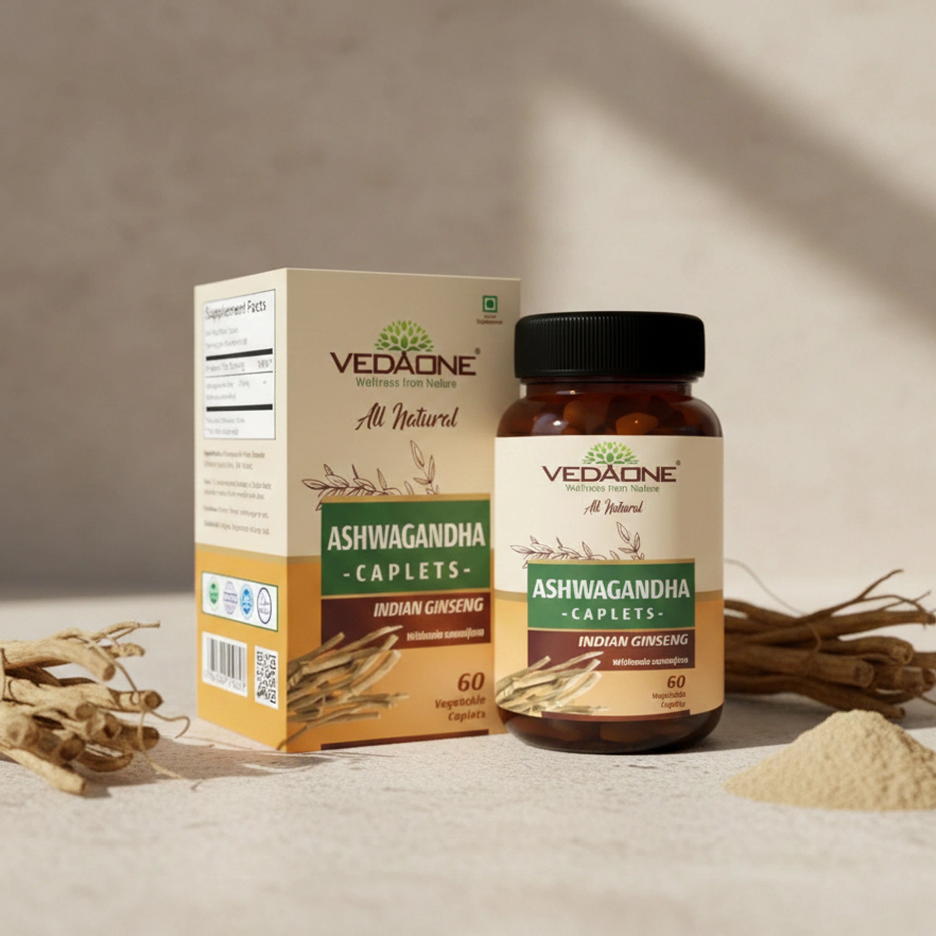Vedaone Ashwagandha 60 Caplets | Herbal Support for Stress, Energy & Vitality