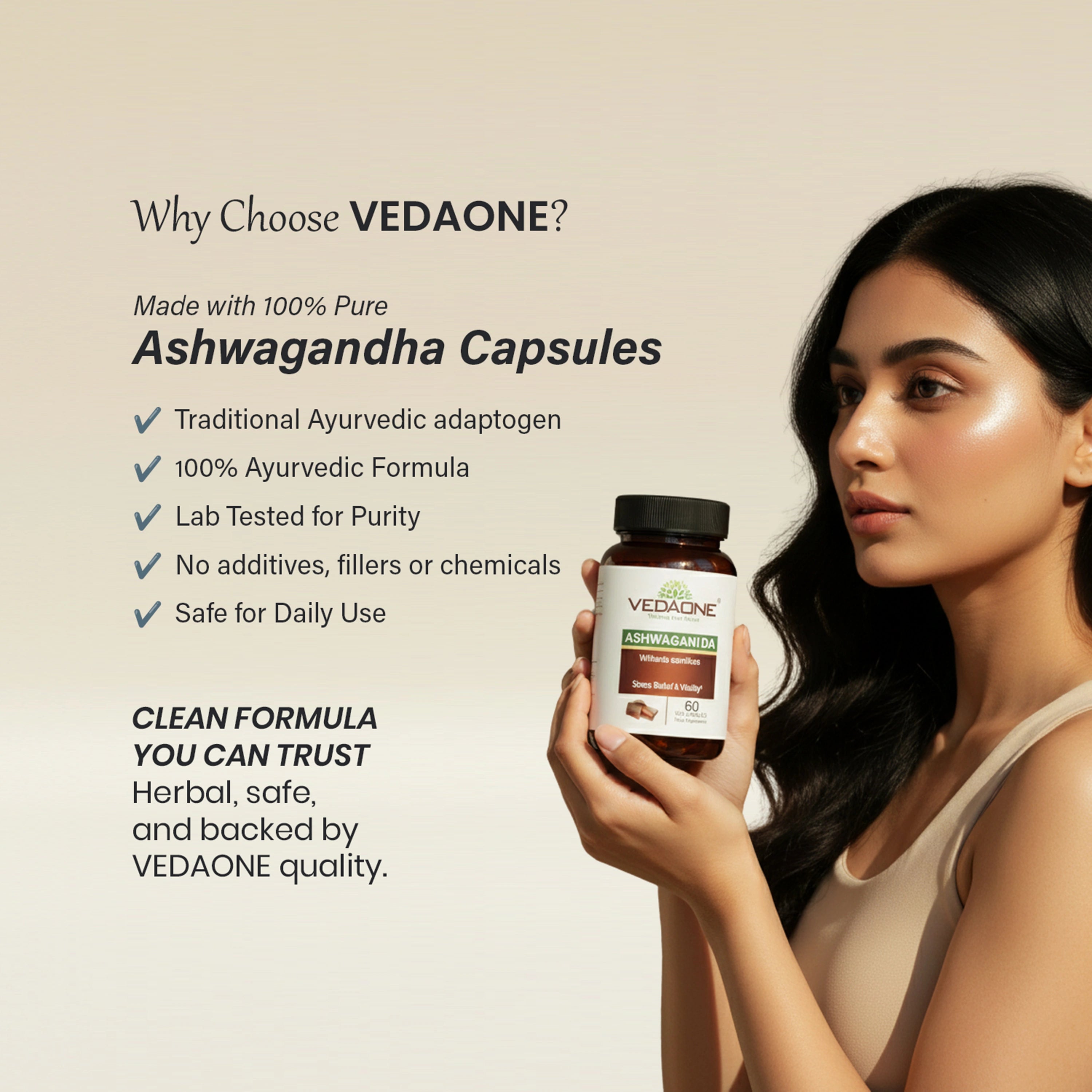 Vedaone Ashwagandha Capsules 60 Capsules | Withania somnifera for Stress Balance, Energy & Vitality