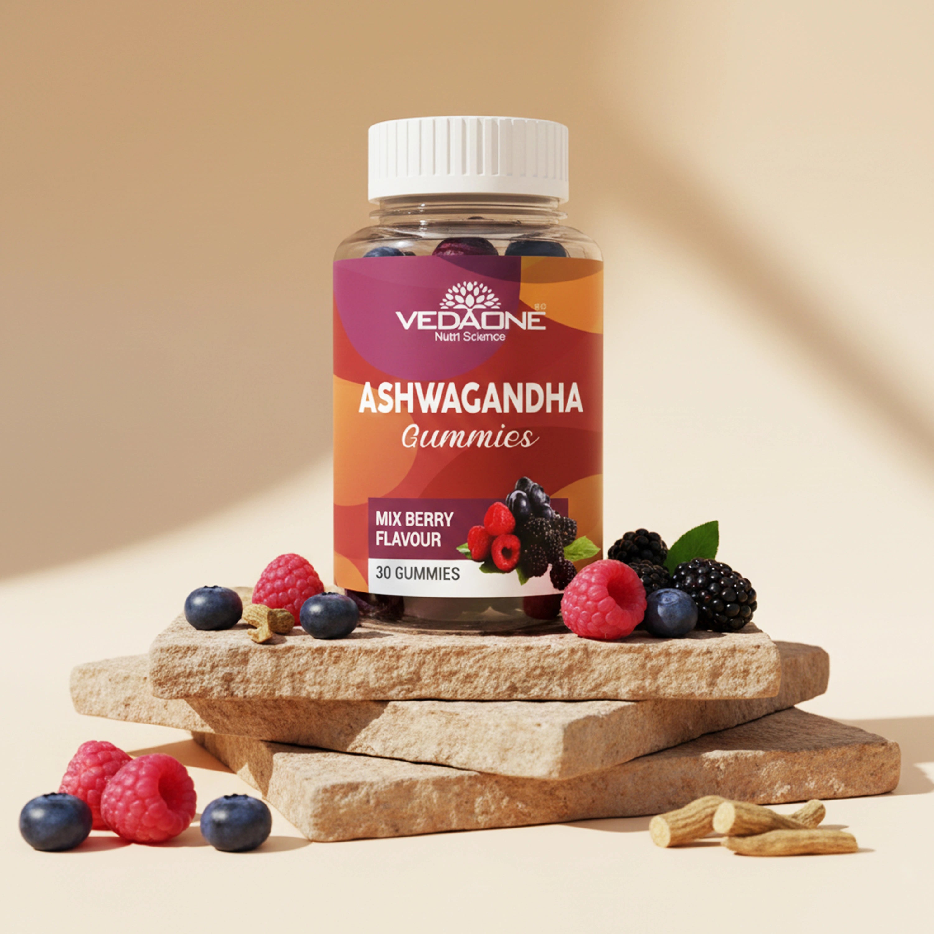 Vedaone Ashwagandha Gummies 30 Gummies | Mixed Berry Flavor for Stress Support & Daily Wellness