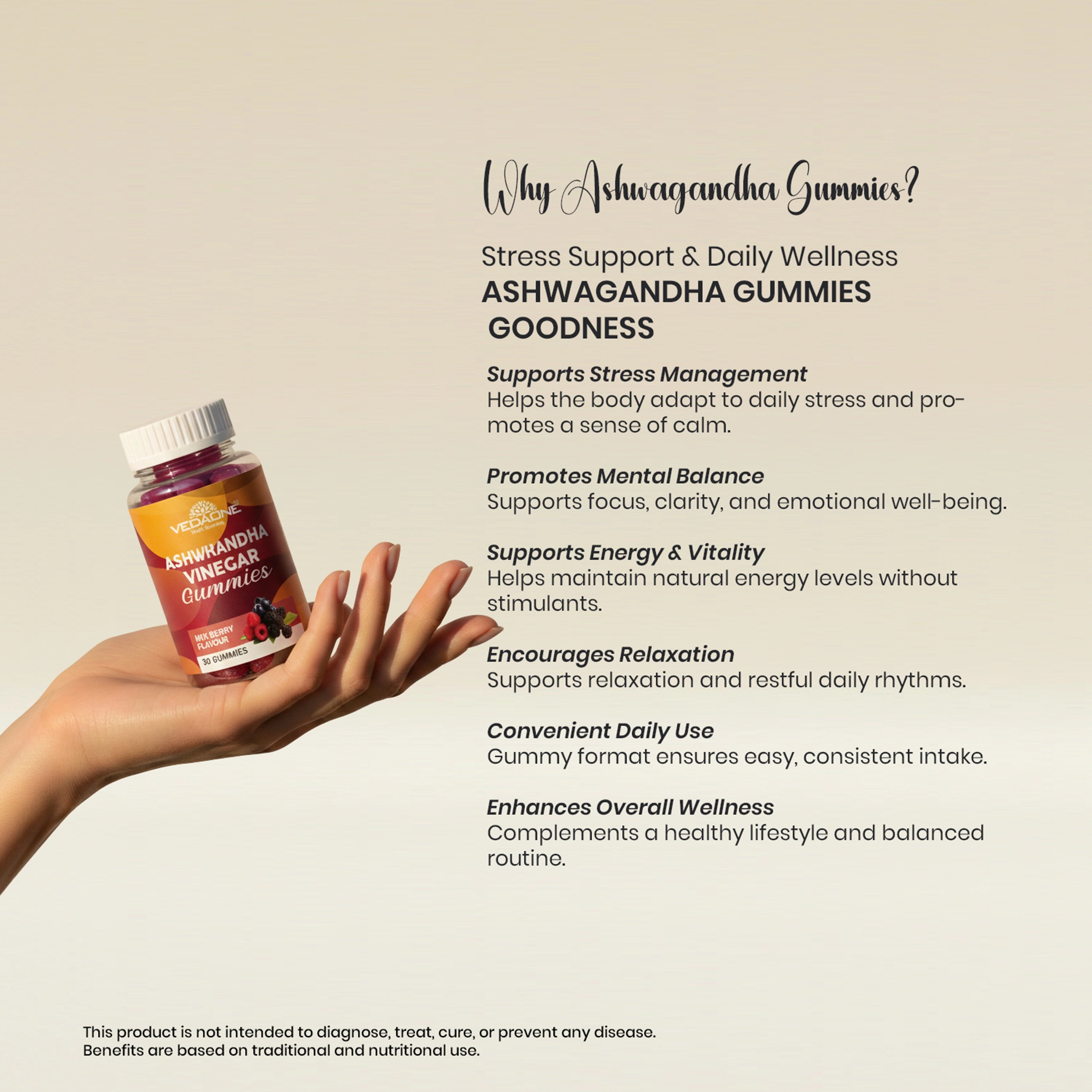 Vedaone Ashwagandha Gummies 30 Gummies | Mixed Berry Flavor for Stress Support & Daily Wellness