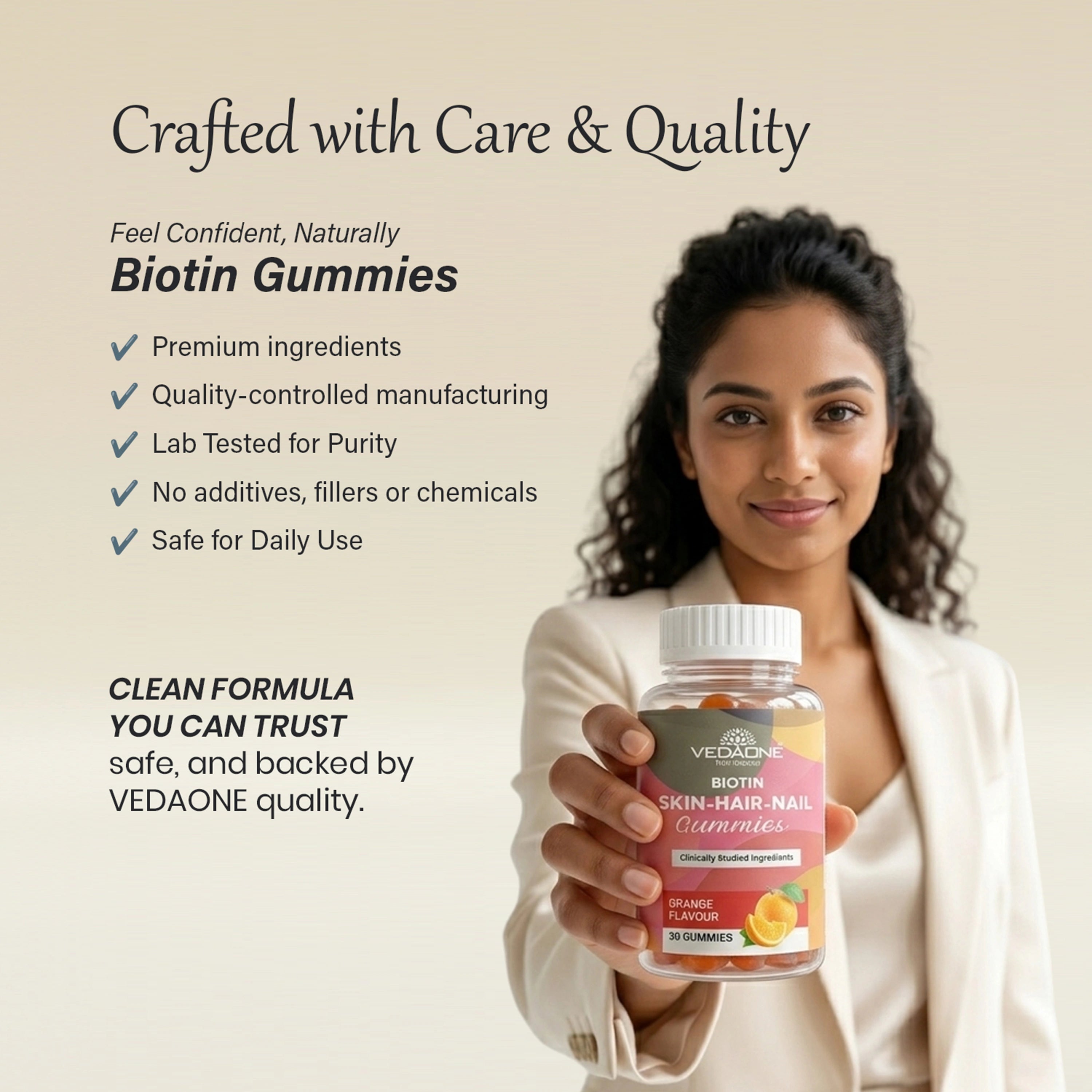 Vedaone Biotin Gummies – 30 Gummies | Hair, Skin & Nail Support with Multivitamins