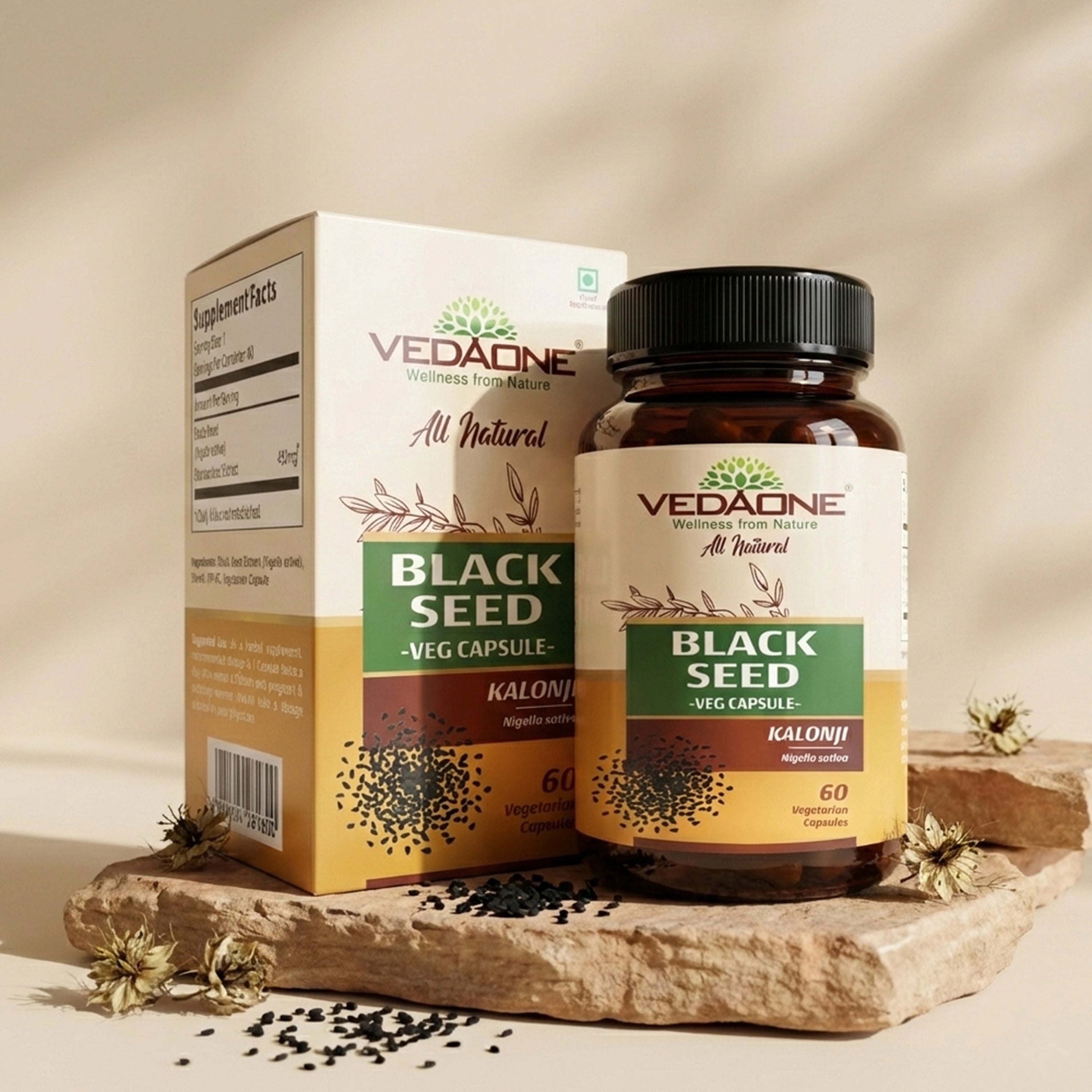 Vedaone Black Seed Capsules - 60 Capsules | Kalonji for Daily Wellness & Balance