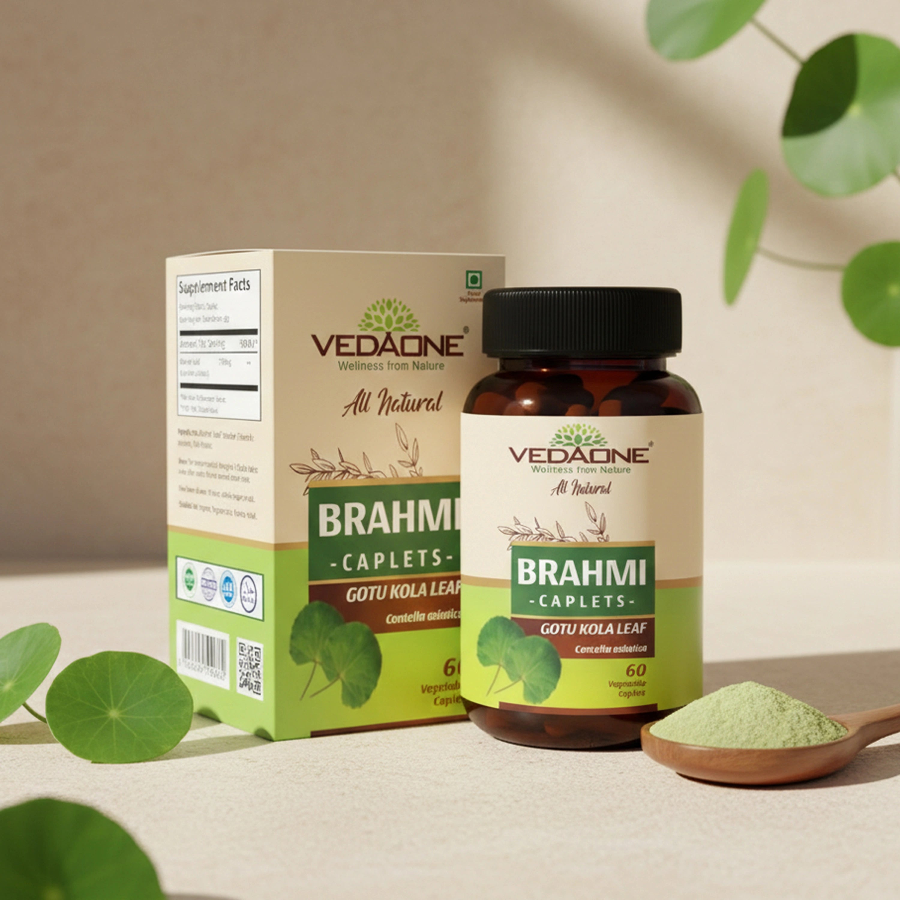 Vedaone Brahmi 60 Caplets | Herbal Support for Memory, Focus & Mental Clarity