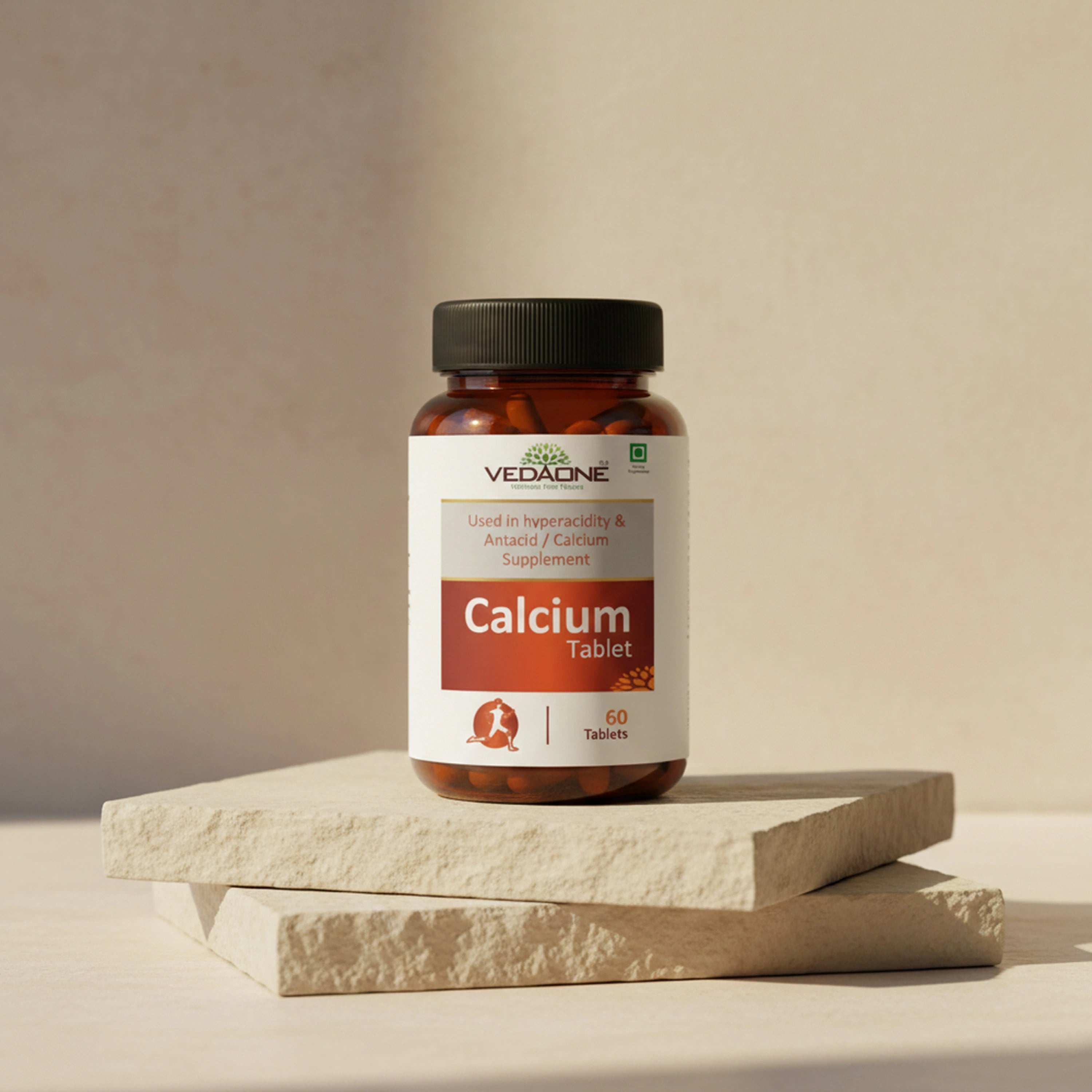 Vedaone Calcium Tablets 60 Tablets | Calcium Carbonate for Bone Strength & Digestive Comfort