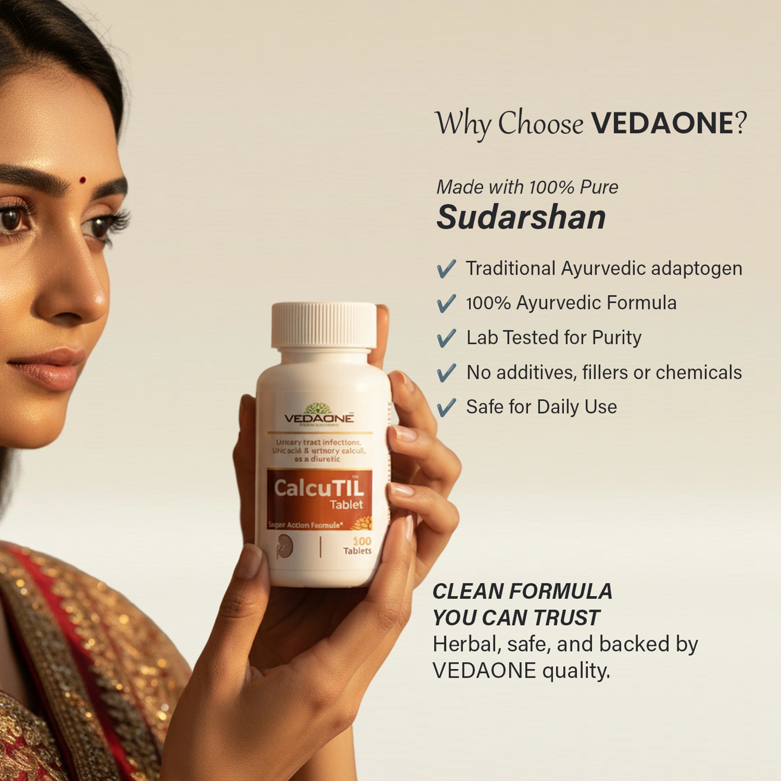 Vedaone CalcuTIL Tablets 100 Tablets | Herbal Support for Urinary Wellness, Uric Acid Balance & Diuretic Function