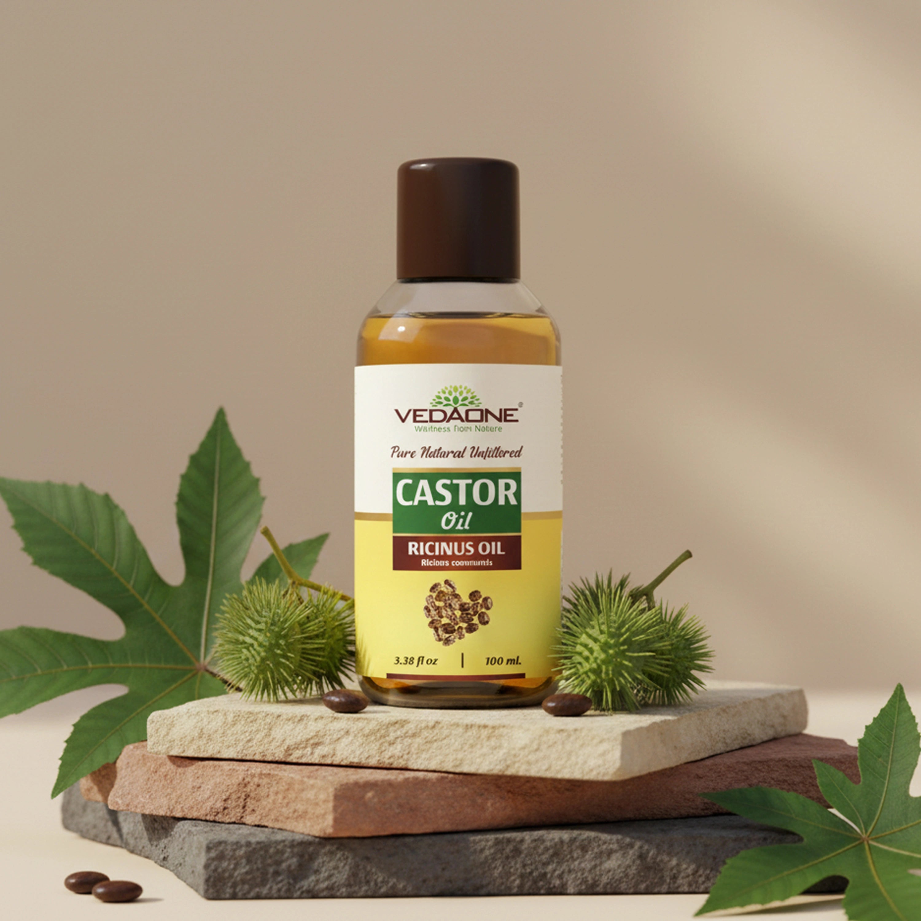 Vedaone Castor Oil (Ricinus Oil) 100 ml | Cold-Pressed Castor Seed Oil for Skin, Hair & Wellness Care