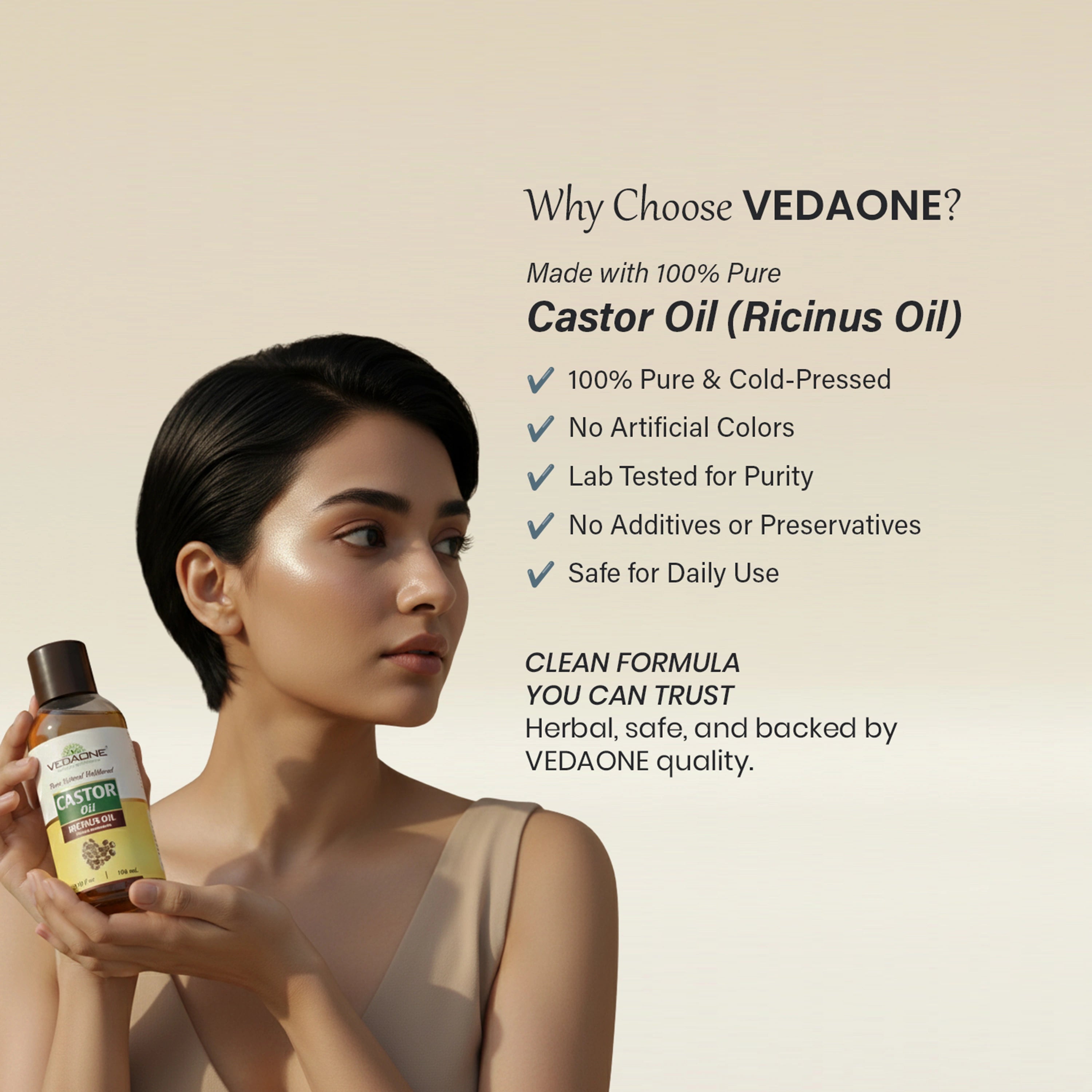 Vedaone Castor Oil (Ricinus Oil) 100 ml | Cold-Pressed Castor Seed Oil for Skin, Hair & Wellness Care