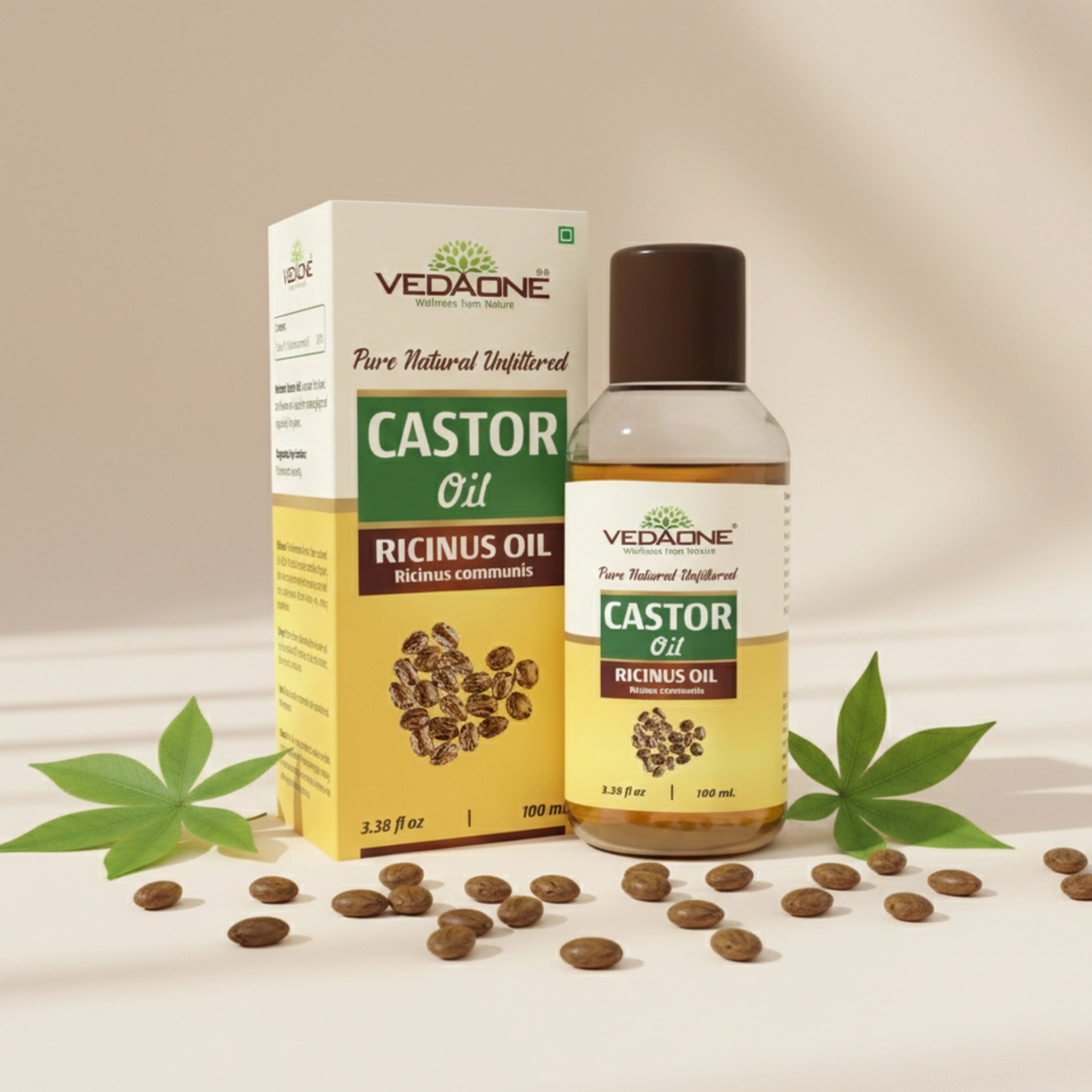 Vedaone Castor Oil (Ricinus Oil) 100 ml | Cold-Pressed Castor Seed Oil for Skin, Hair & Wellness Care