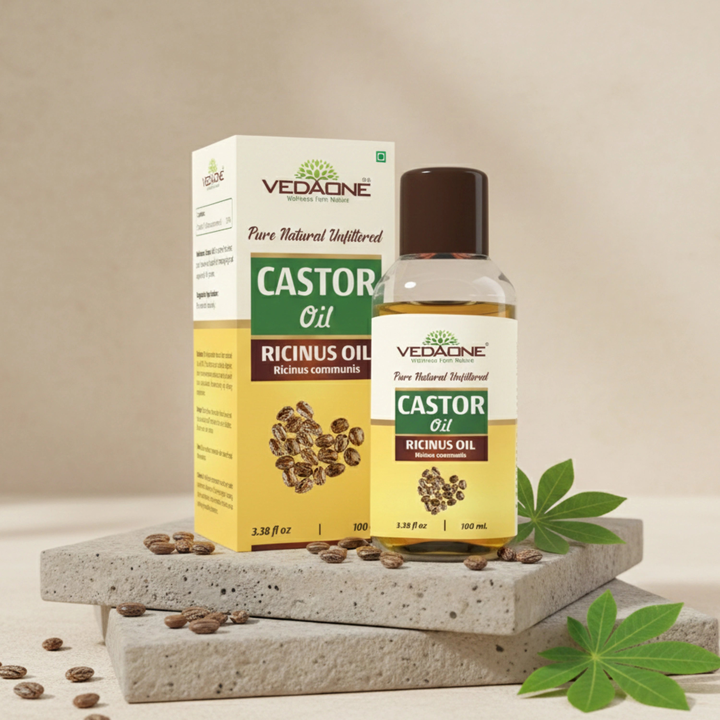 Vedaone Castor Oil (Ricinus Oil) 100 ml | Cold-Pressed Castor Seed Oil for Skin, Hair & Wellness Care