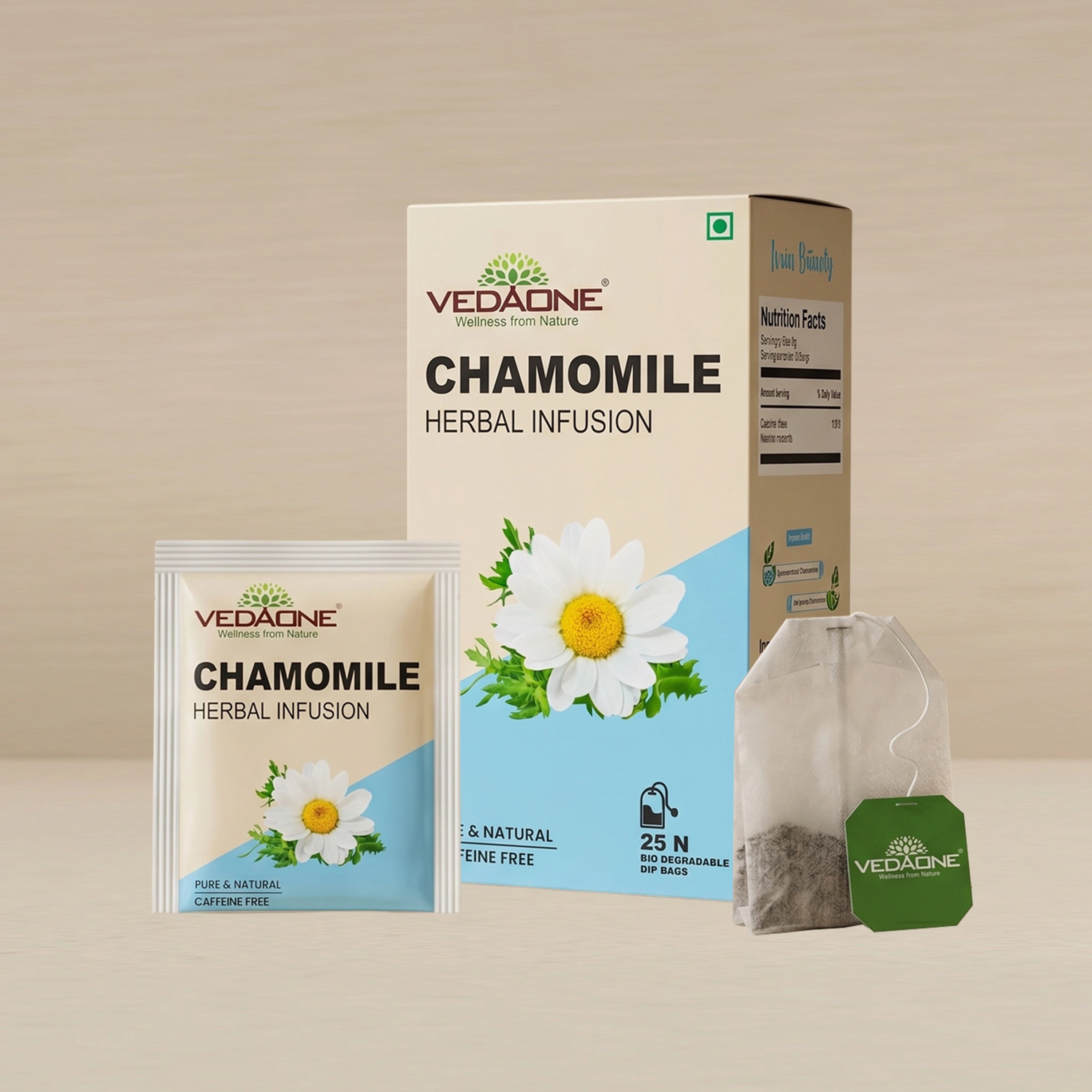 Vedaone Chamomile Herbal Infusion Tea – 25 Dip Bags | Caffeine-Free Chamomile Tea for Calm, Relaxation & Restful Evenings