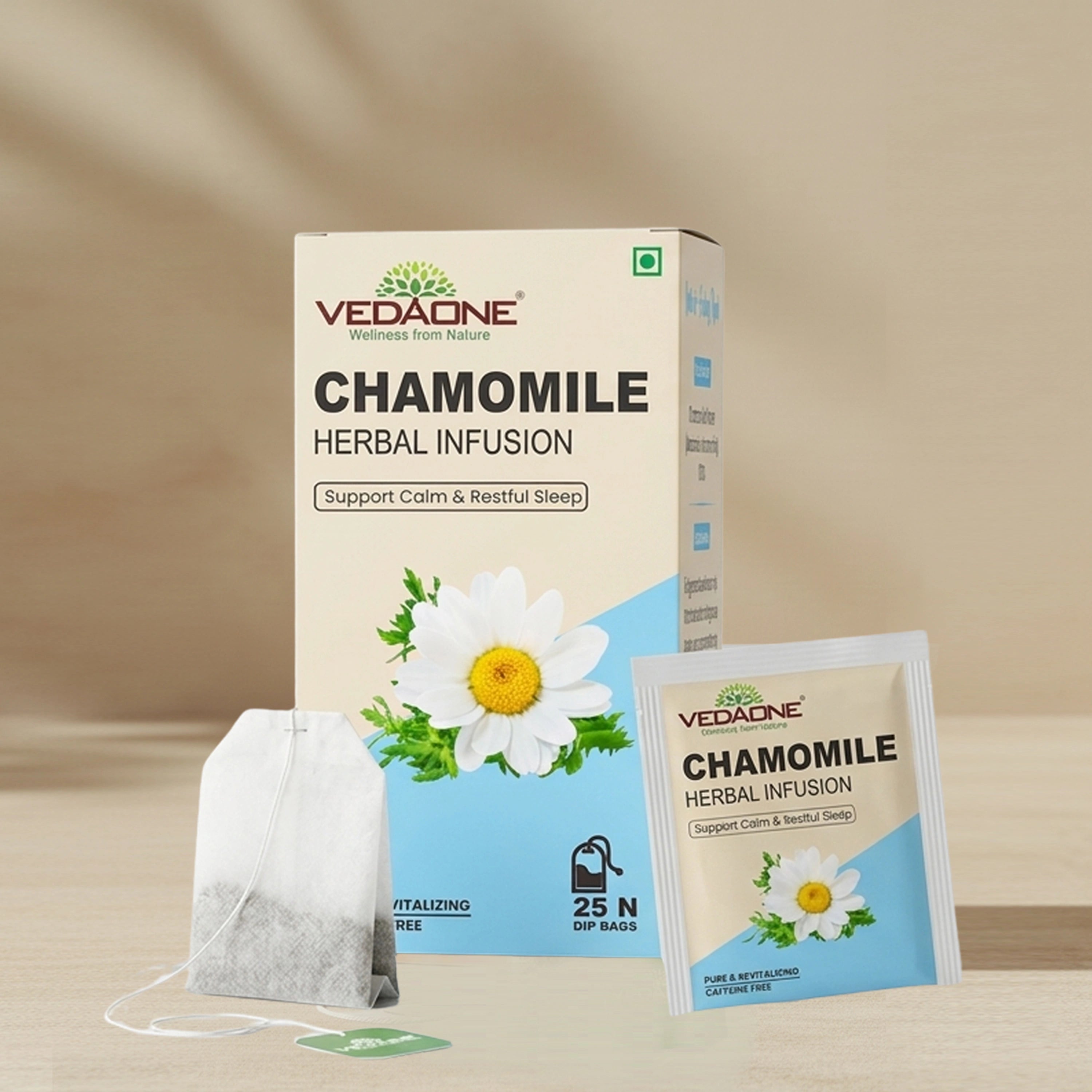 Vedaone Chamomile Herbal Infusion Tea – 25 Dip Bags | Caffeine-Free Chamomile Tea for Calm, Relaxation & Restful Evenings