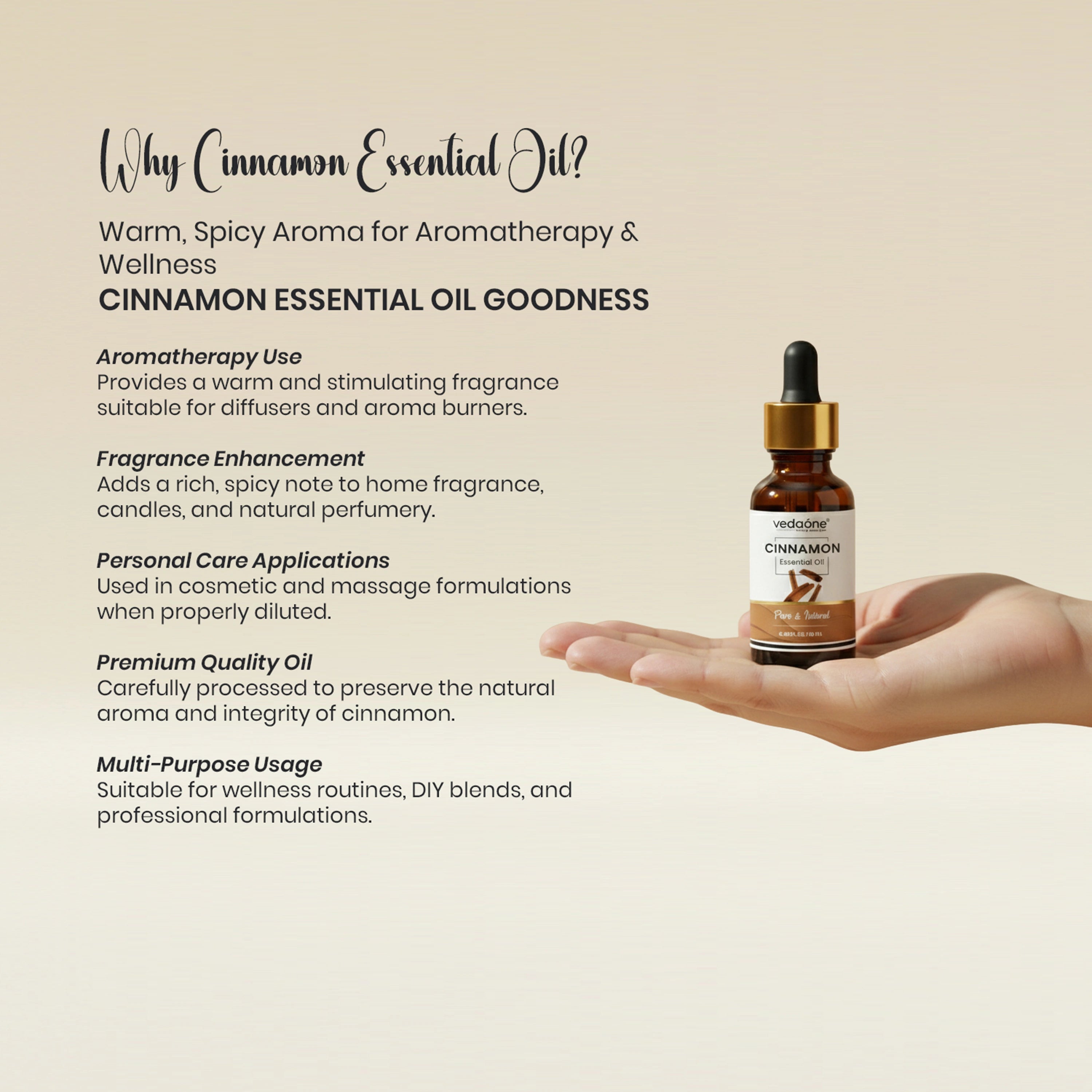 Vedaone Cinnamon Essential Oil – 15 ml (Pure Cinnamon Oil)
