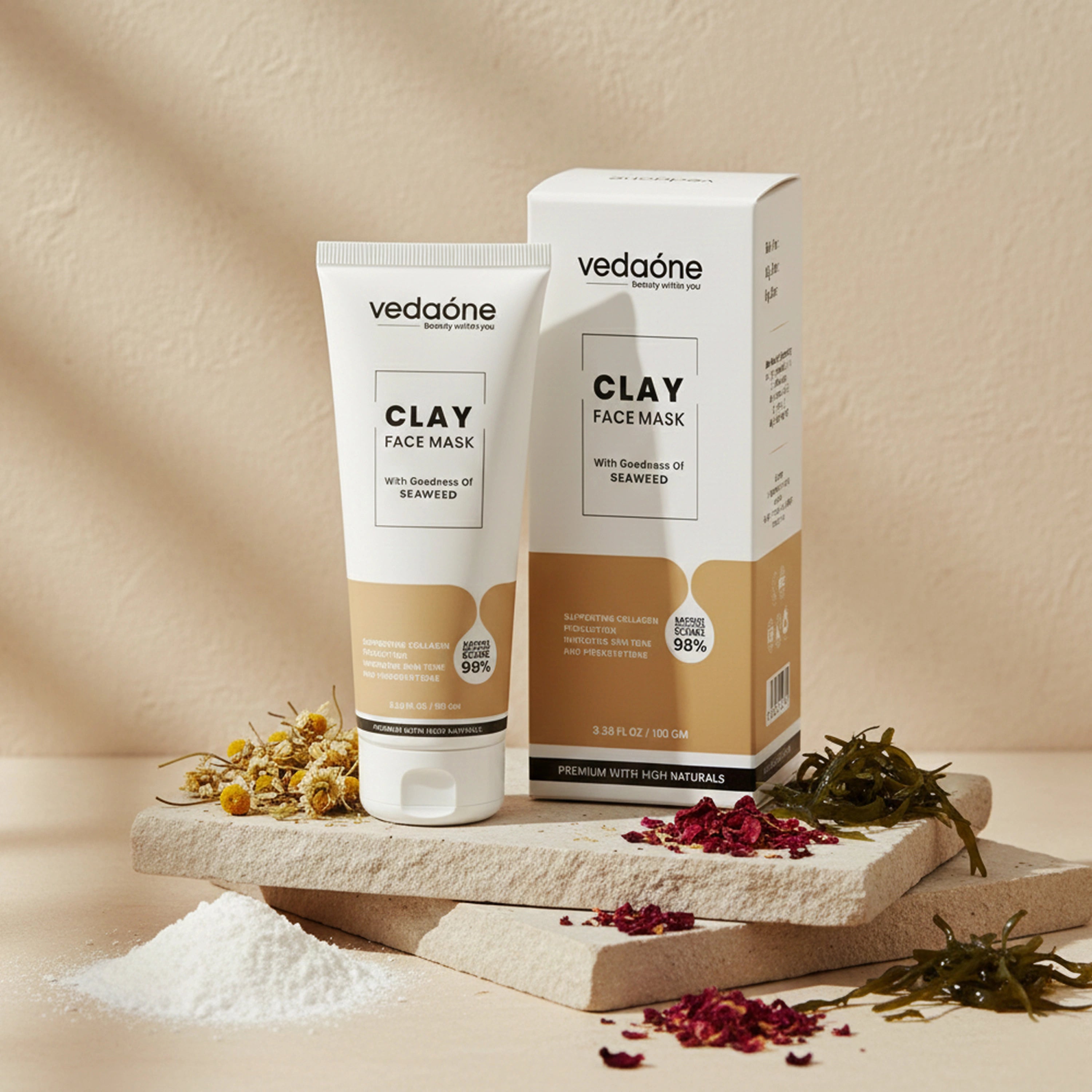 VedaOne Clay Face Mask with Seaweed 100 gm | Detoxifying & Skin-Refining Clay Mask