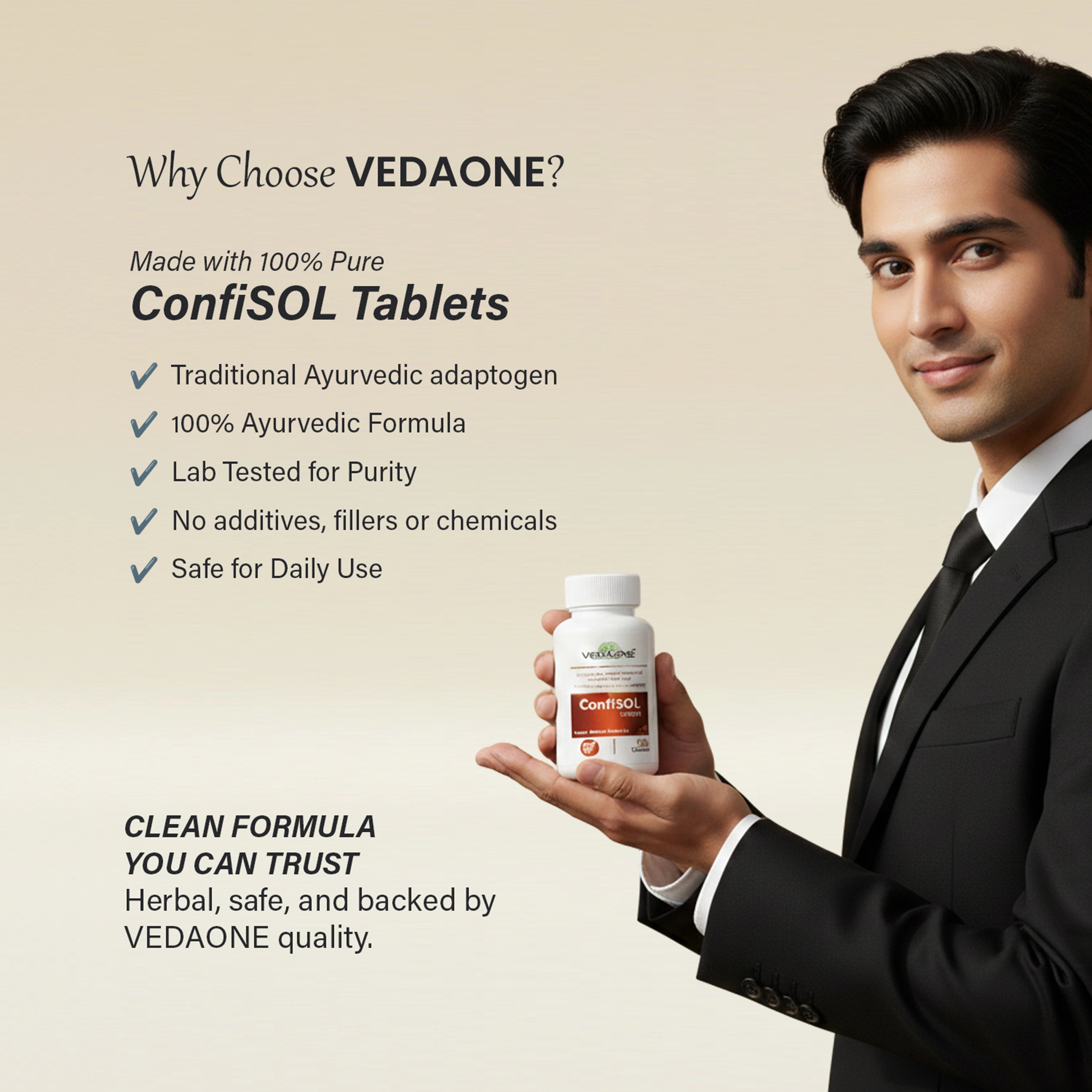 Vedaone ConfiSOL Tablets 120 Tablets | Ayurvedic Support for Male Vitality, Strength & Stamina