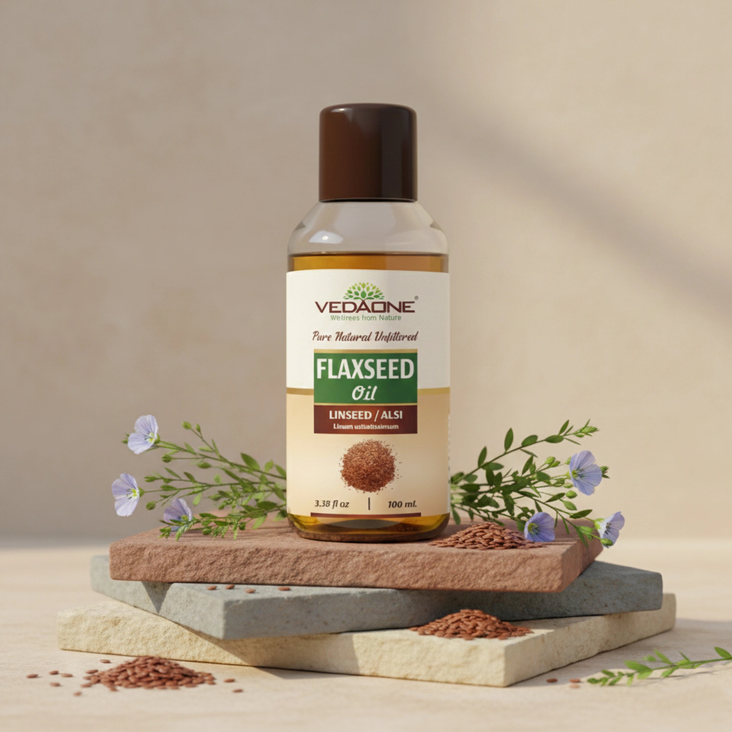 Vedaone Flaxseed Oil (Alsi Oil) 100 ml | Cold-Pressed Linseed Oil for Heart, Skin & Daily Wellness
