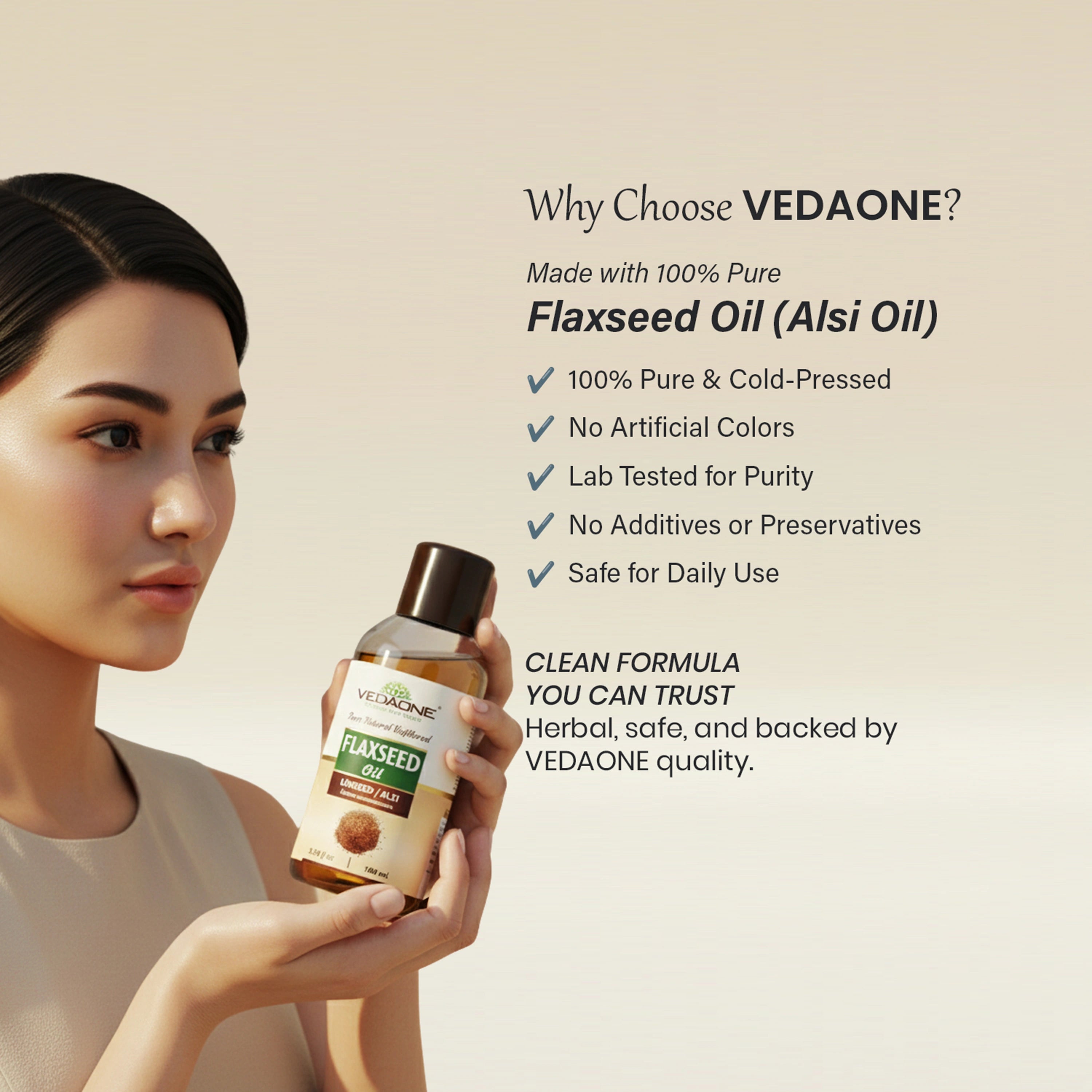 Vedaone Flaxseed Oil (Alsi Oil) 100 ml | Cold-Pressed Linseed Oil for Heart, Skin & Daily Wellness