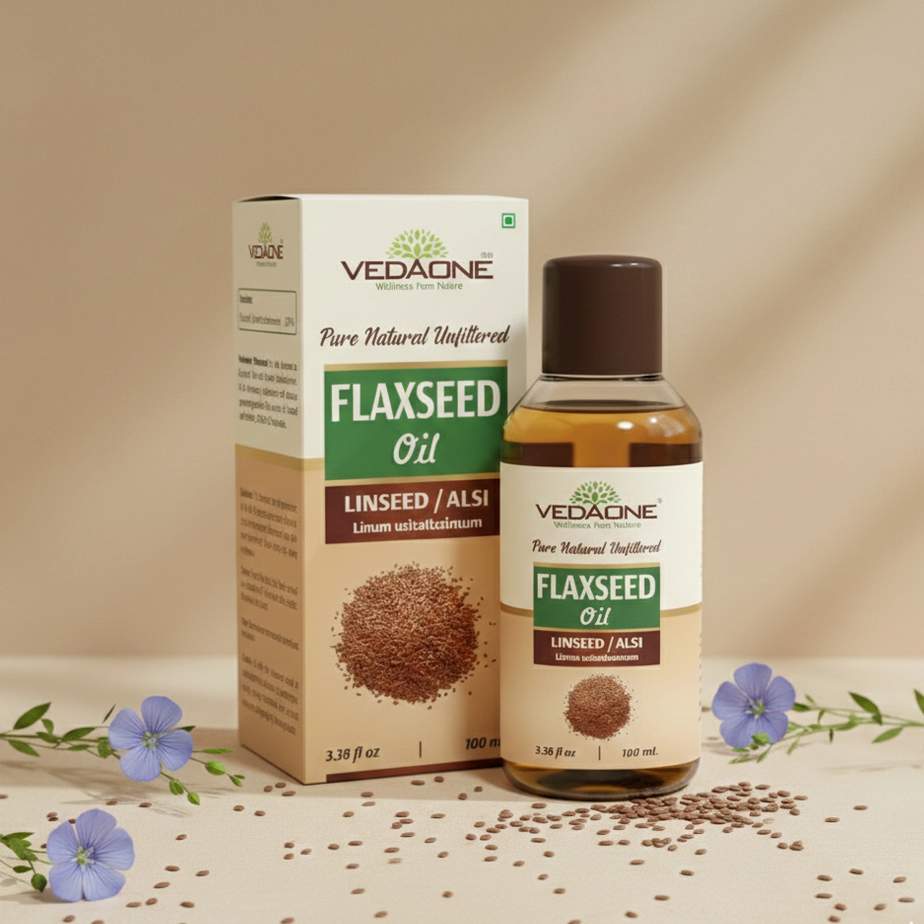 Vedaone Flaxseed Oil (Alsi Oil) 100 ml | Cold-Pressed Linseed Oil for Heart, Skin & Daily Wellness