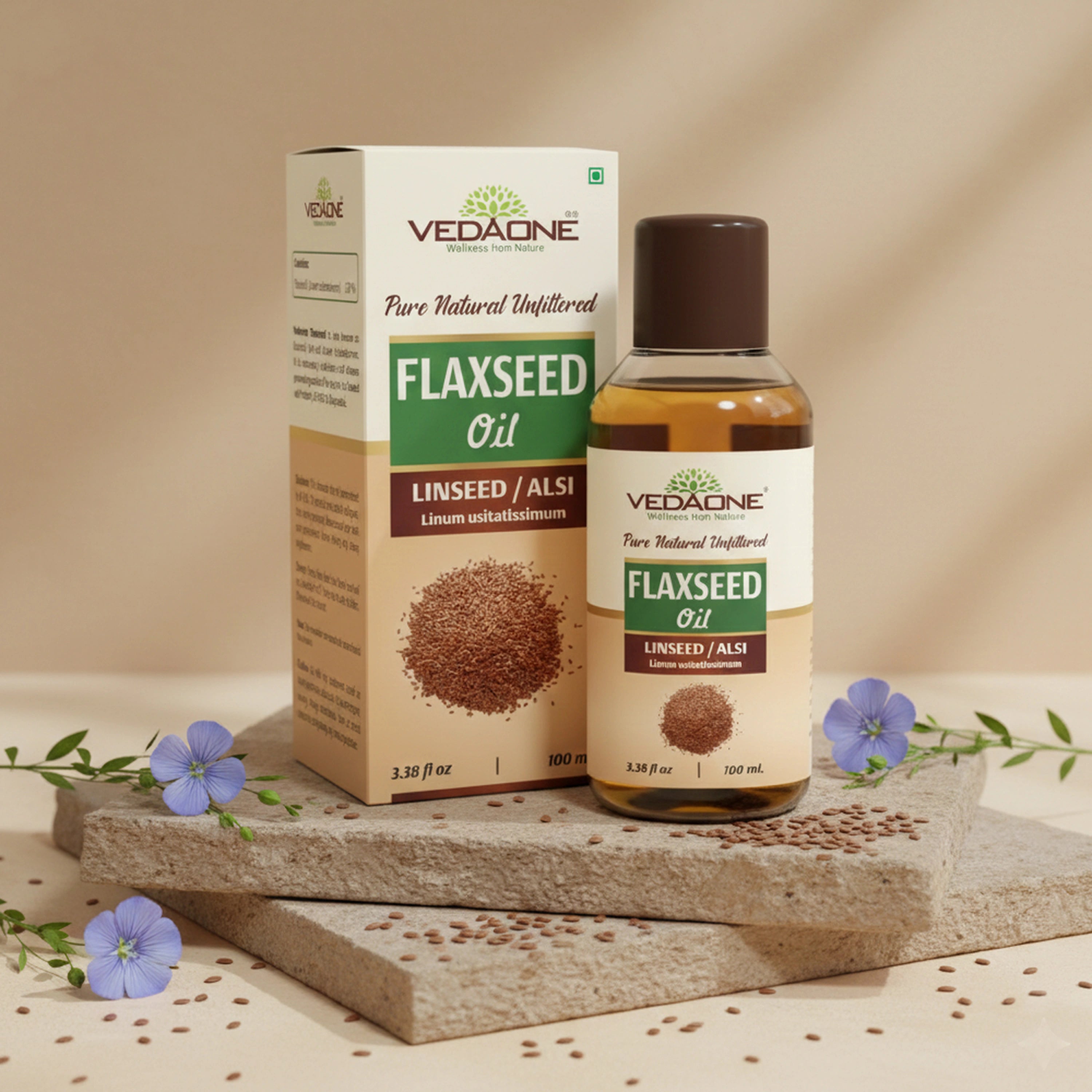 Vedaone Flaxseed Oil (Alsi Oil) 100 ml | Cold-Pressed Linseed Oil for Heart, Skin & Daily Wellness