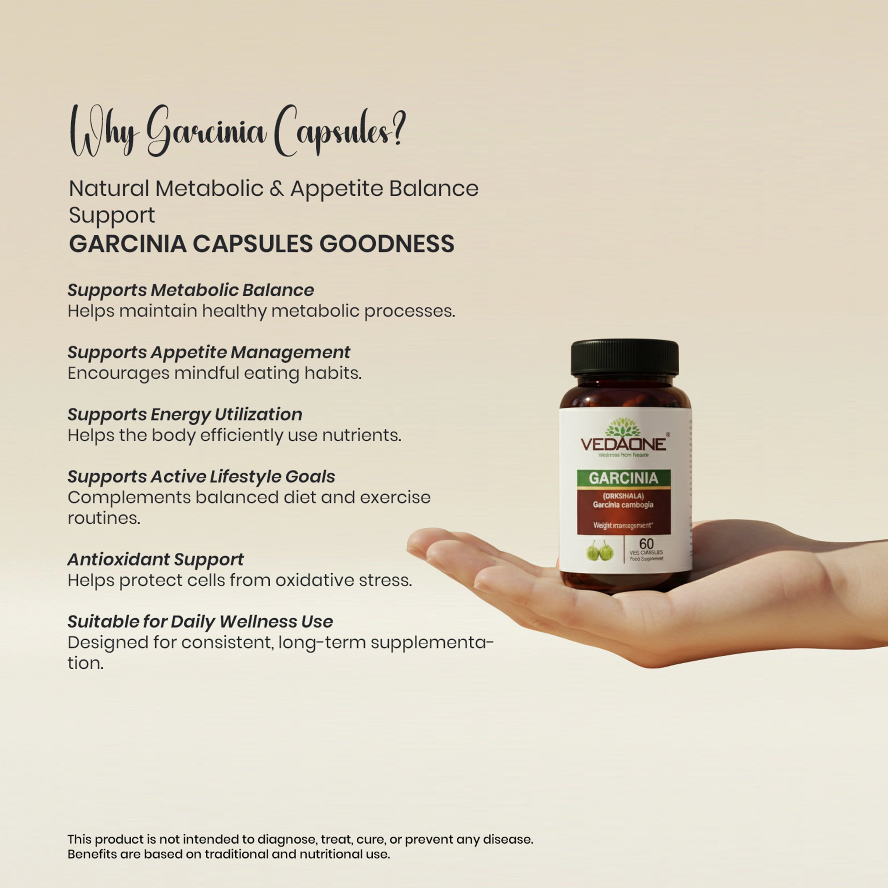 Vedaone Garcinia Capsules 60 Capsules | Garcinia cambogia for Metabolic Balance & Appetite Support