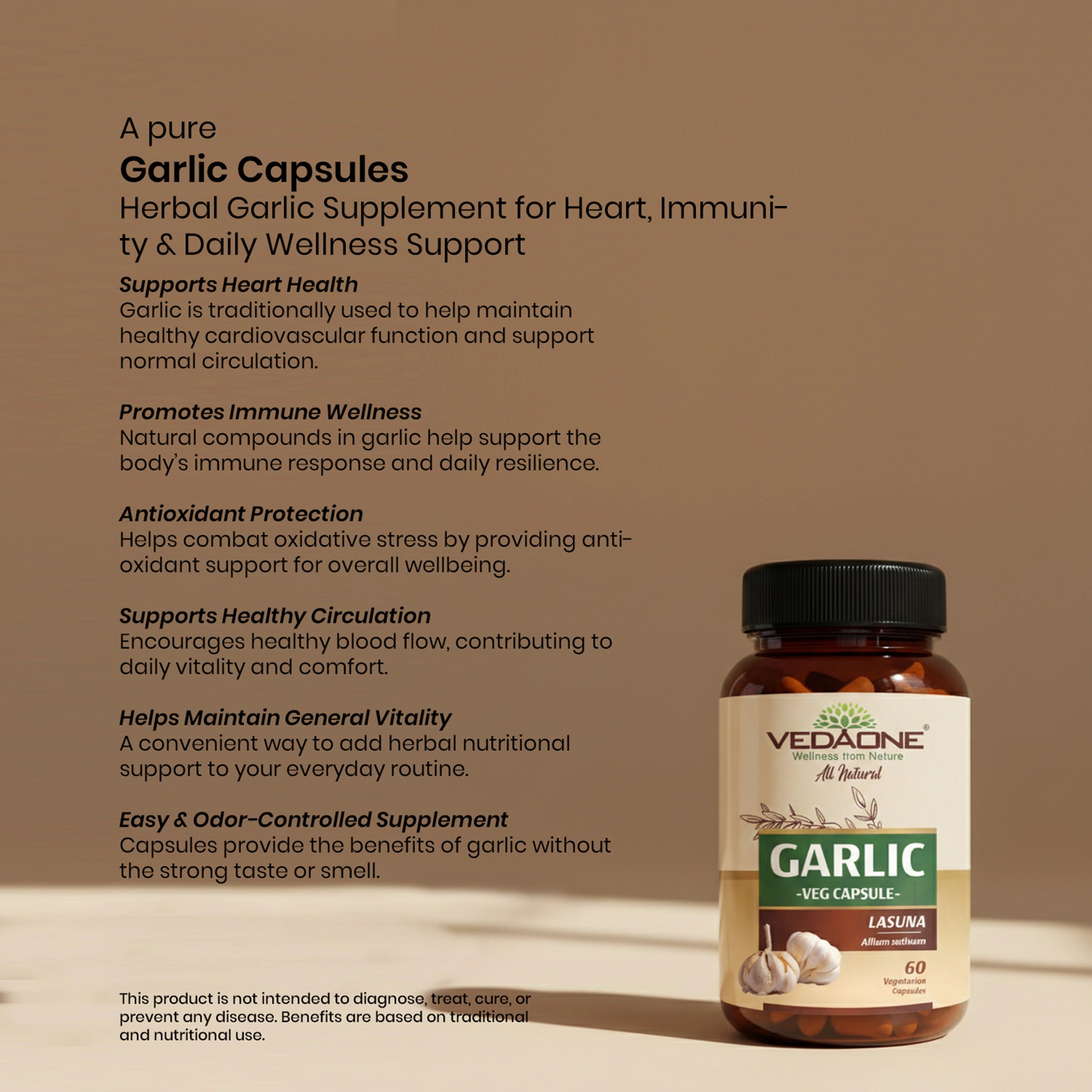 Vedaone Garlic Capsules 60 Capsules – Herbal Garlic Supplement for Heart, Immunity & Daily Wellness Support