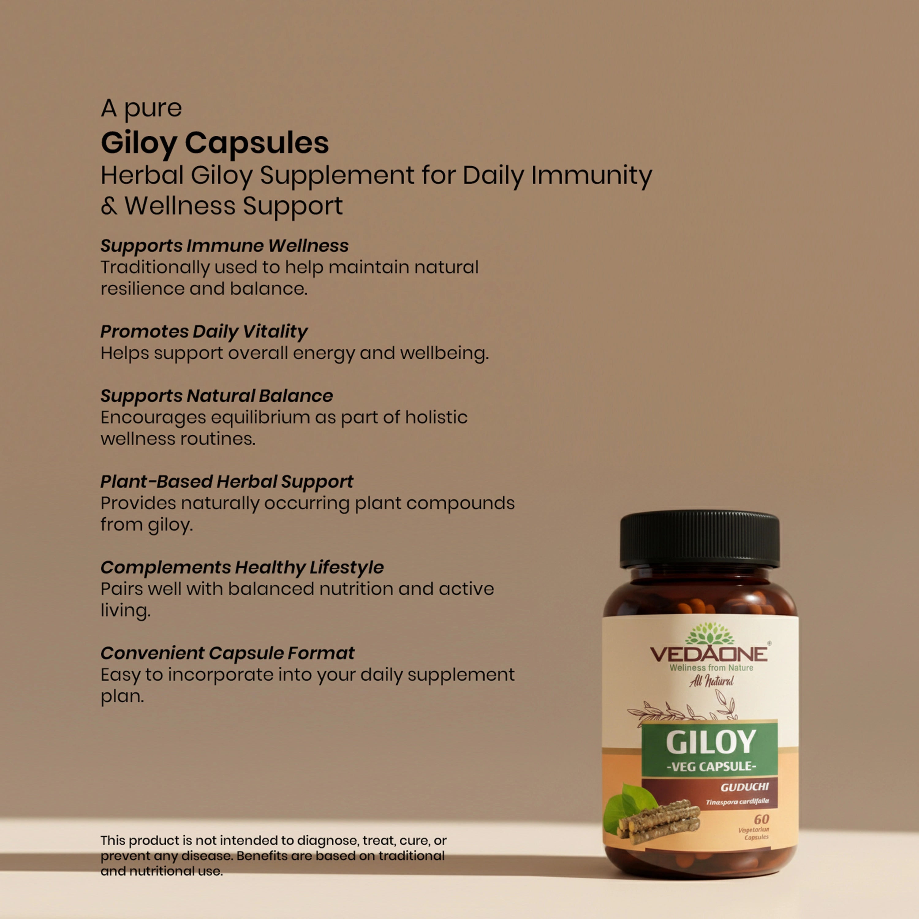 Vedaone Giloy Capsules 60 Capsules – Herbal Giloy Supplement for Daily Immunity & Wellness Support