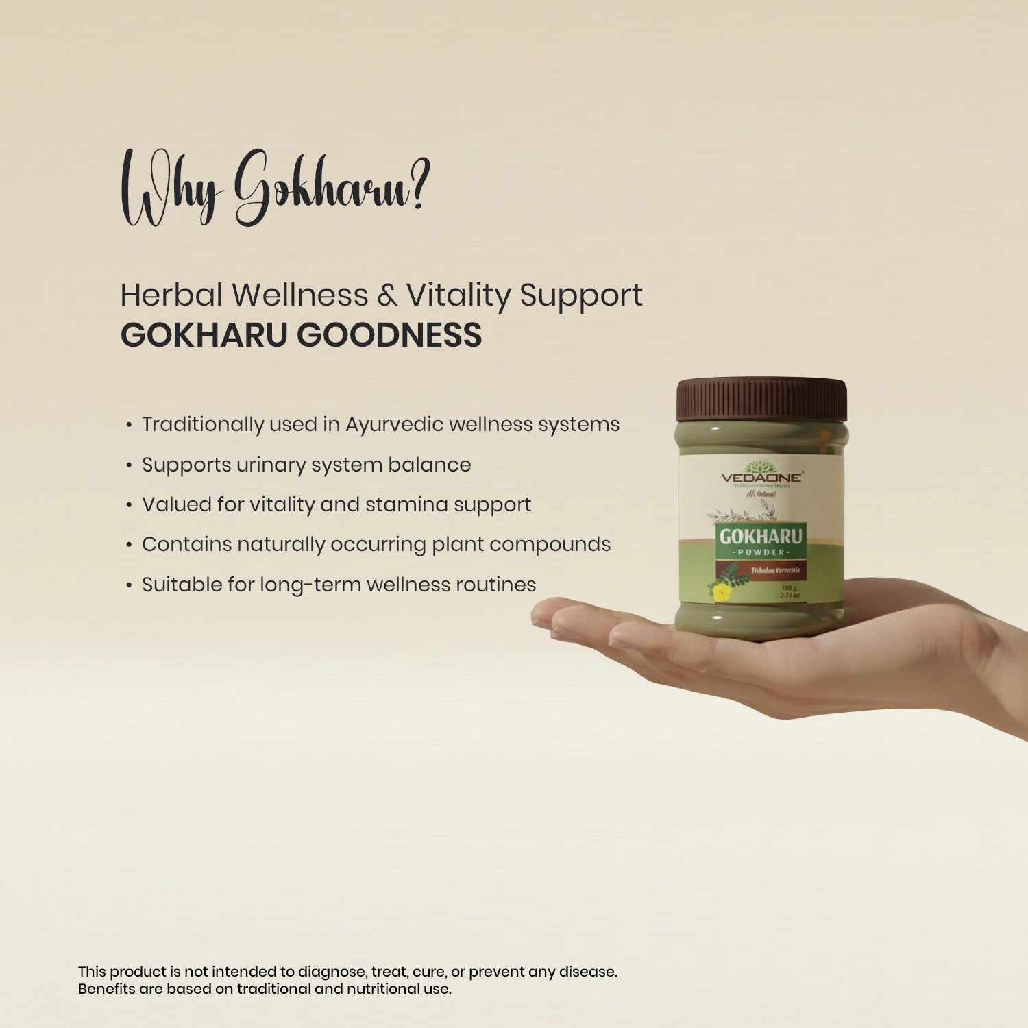 Vedaone Gokharu Powder 100 g | Pure Tribulus terrestris | Herbal Wellness Support