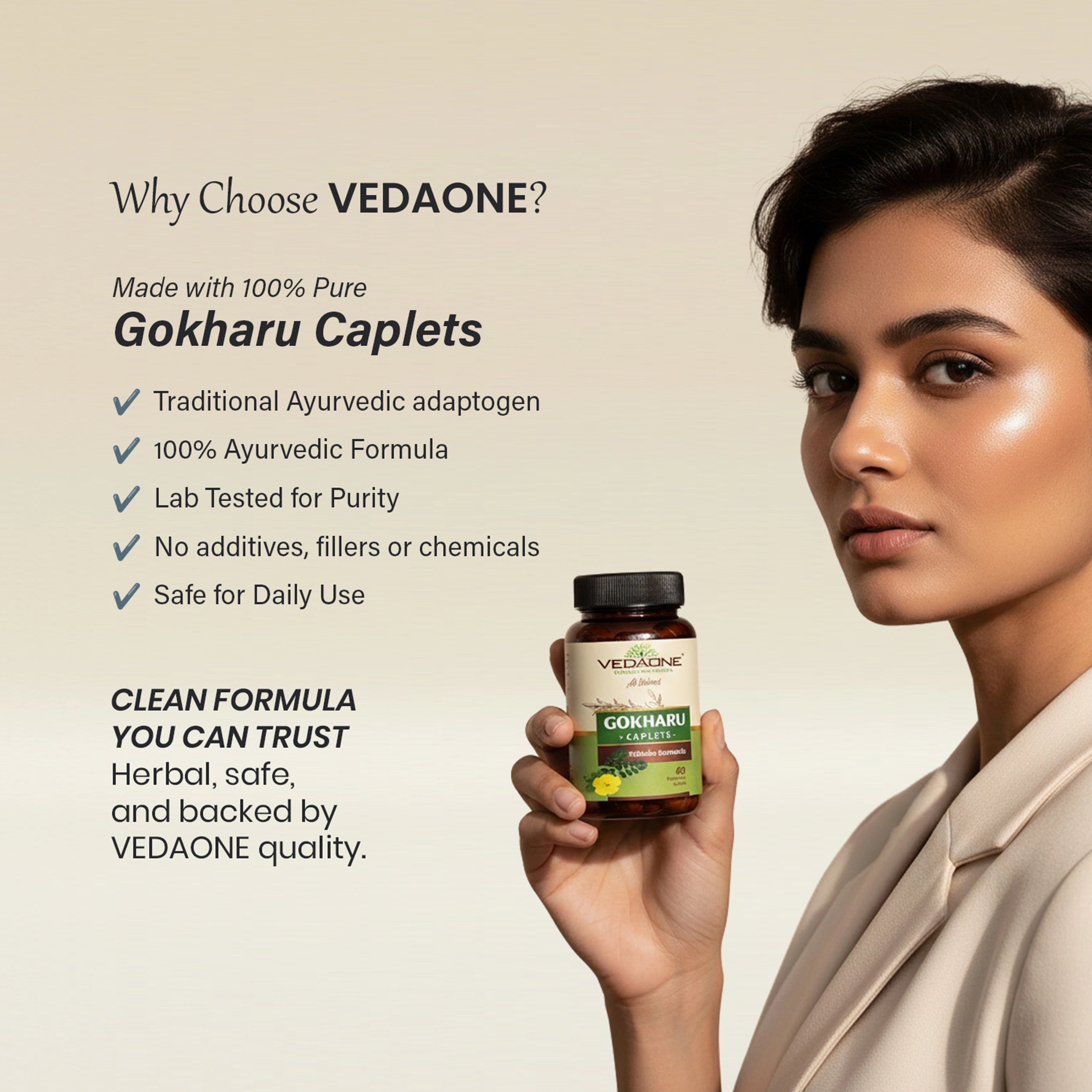 Vedaone Gokharu 60 Caplets | Herbal Support for Urinary Health, Vitality & Wellness