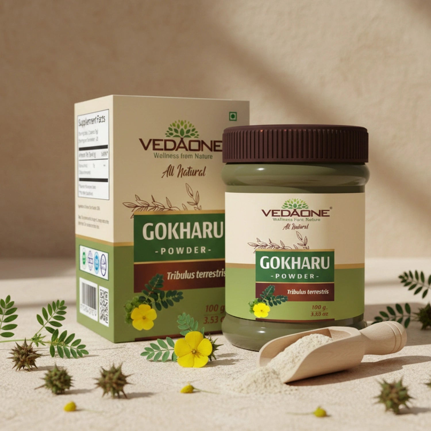 Vedaone Gokharu Powder 100 g | Pure Tribulus terrestris | Herbal Wellness Support