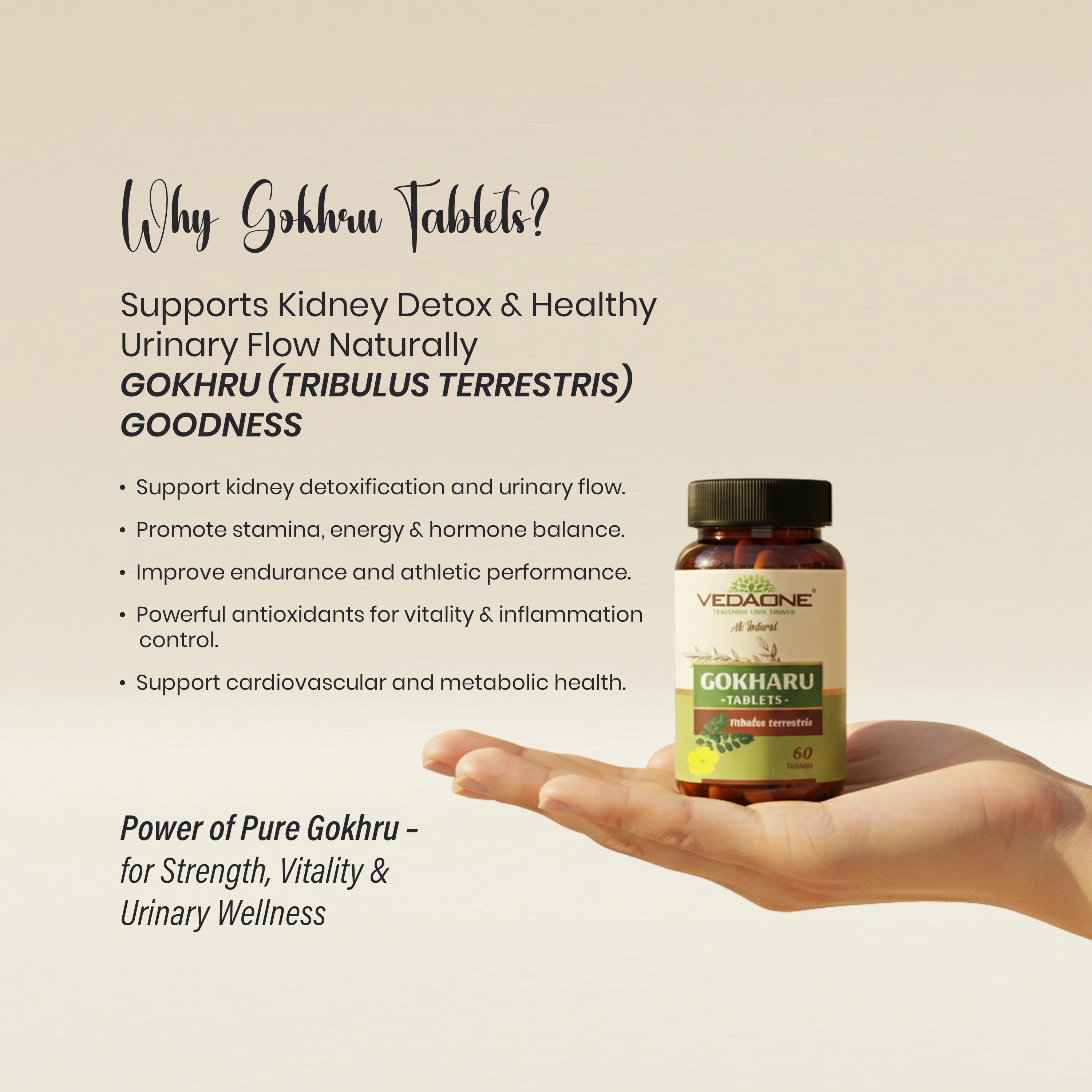 Vedaone Gokhru Tablets 750mg – Natural Support for Kidney Health, Stamina & Vitality