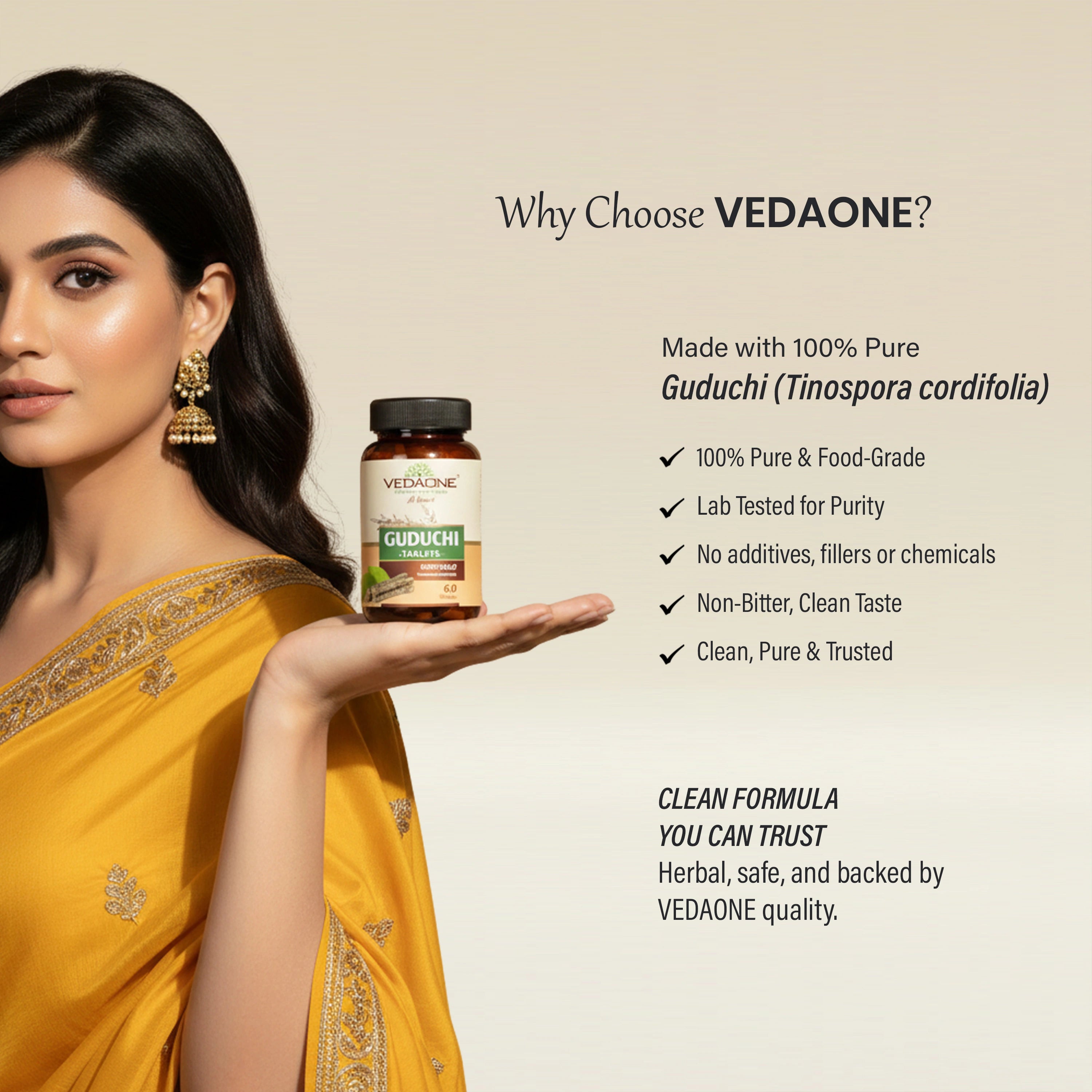 Vedaone Guduchi Tablets 750mg | Tinospora cordifolia for Immunity, Detox & Wellness