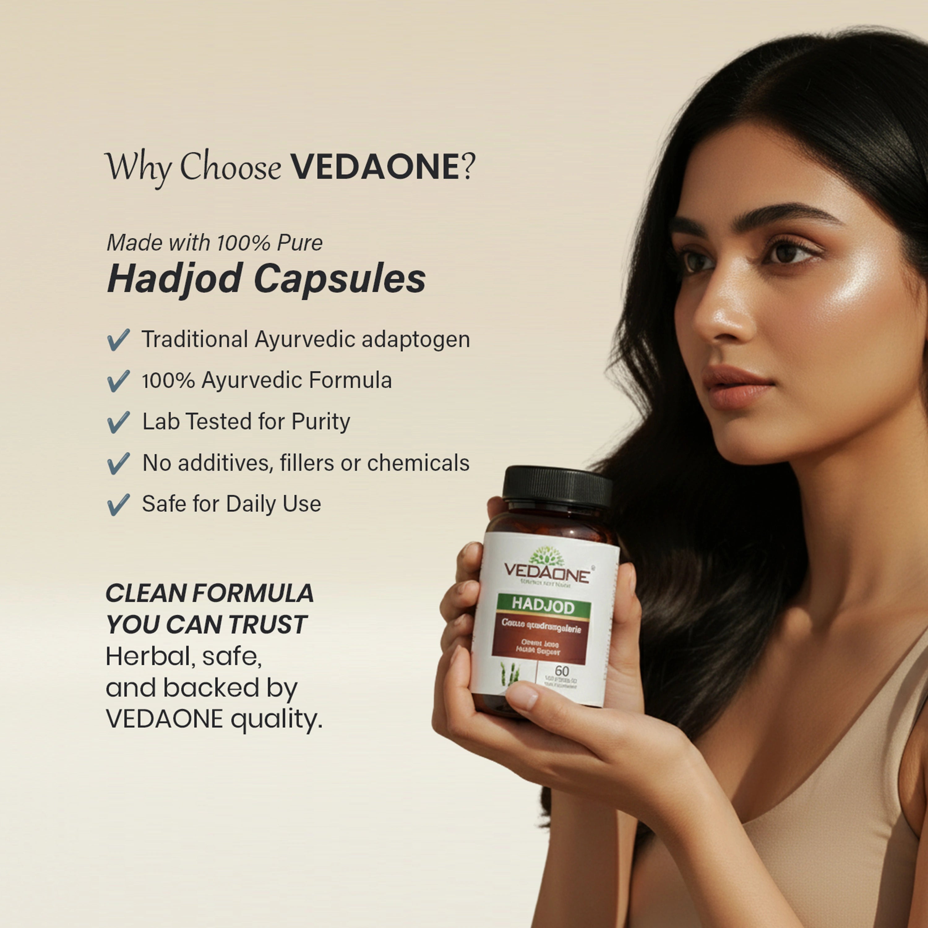 Vedaone Hadjod Capsules 60 Capsules | Cissus quadrangularis for Bone, Joint & Musculoskeletal Support
