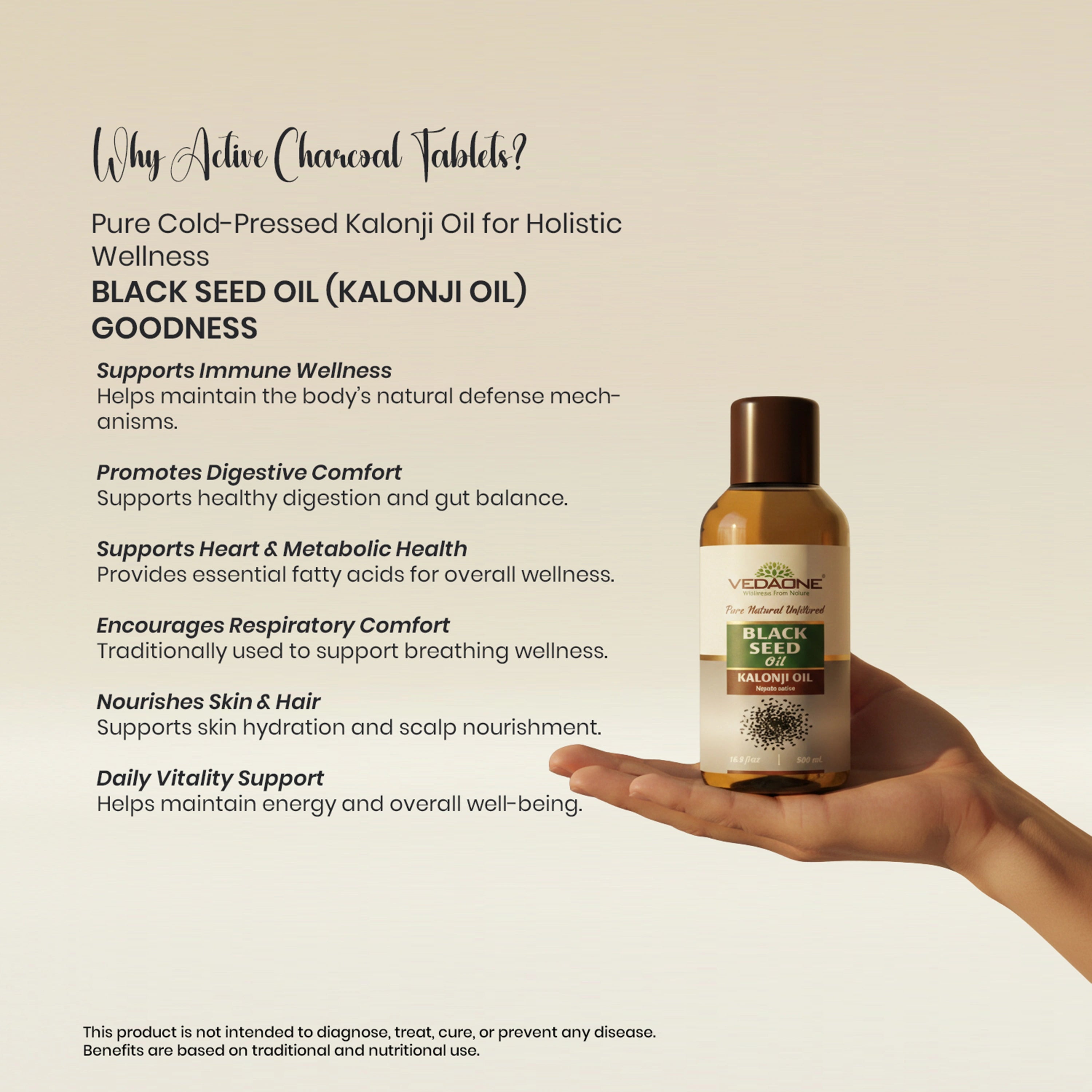 Vedaone Black Seed Oil (Kalonji Oil) 100 ml | Cold-Pressed Nigella sativa for Daily Wellness