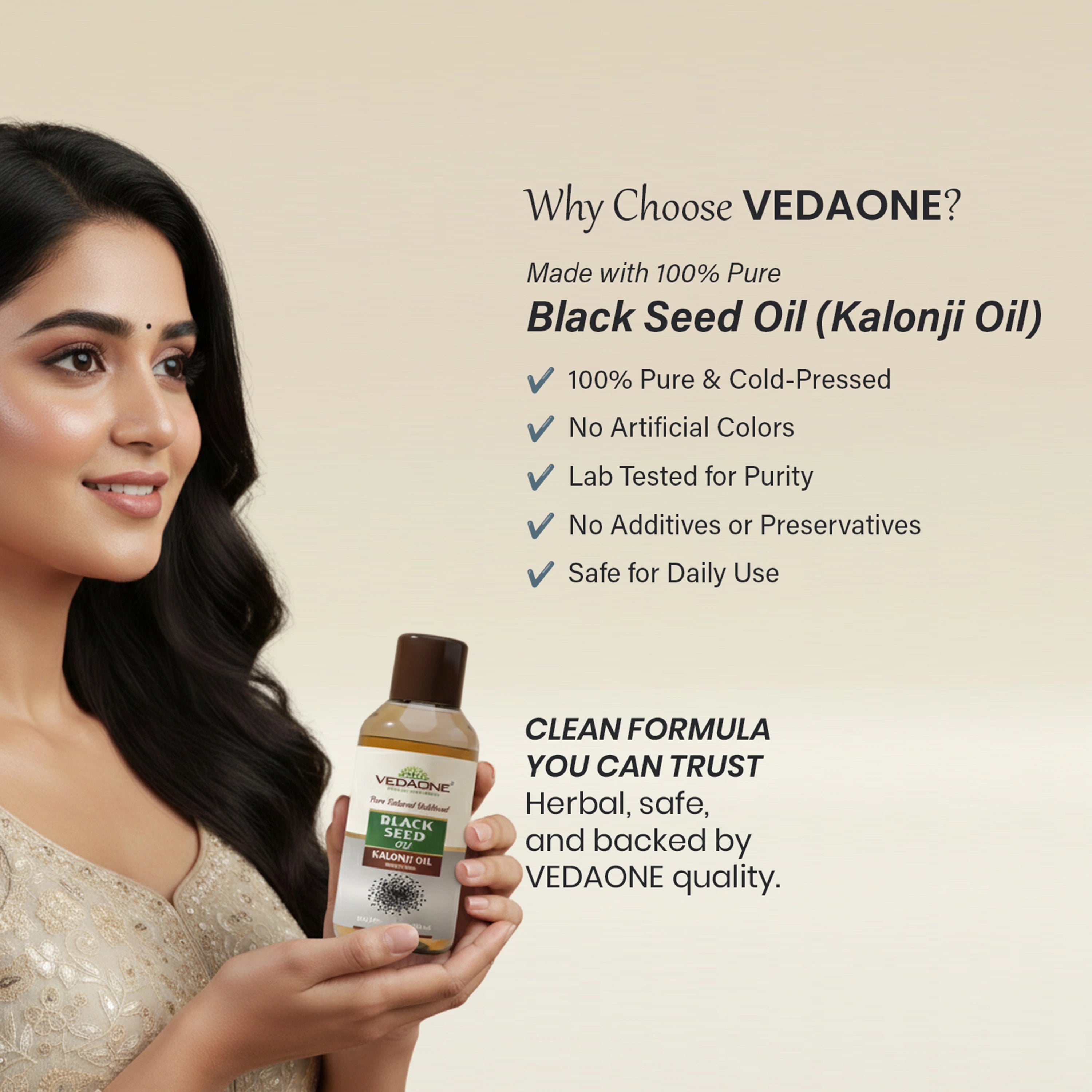 Vedaone Black Seed Oil (Kalonji Oil) 100 ml | Cold-Pressed Nigella sativa for Daily Wellness