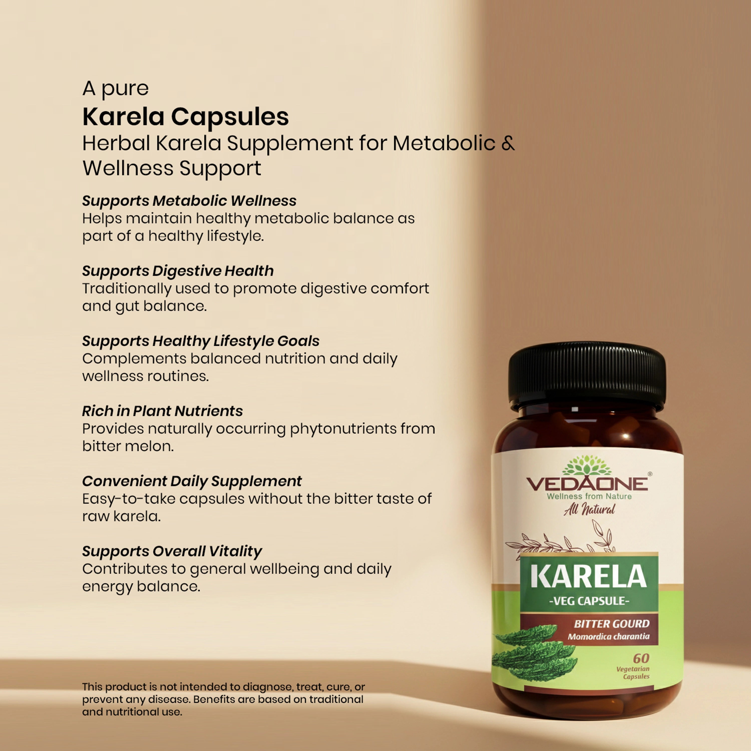 Vedaone Karela Capsules 60 Capsules – Herbal Bitter Melon (Karela) Supplement for Metabolic & Wellness Support