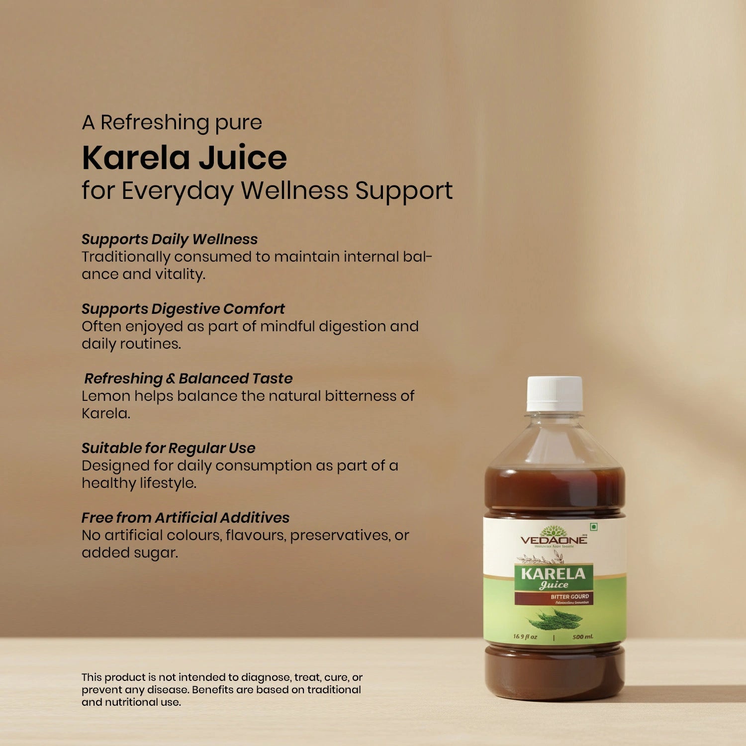 Vedaone Karela Juice – 500 ml  | Herbal Vegetable Juice with Karela for Daily Wellness Support